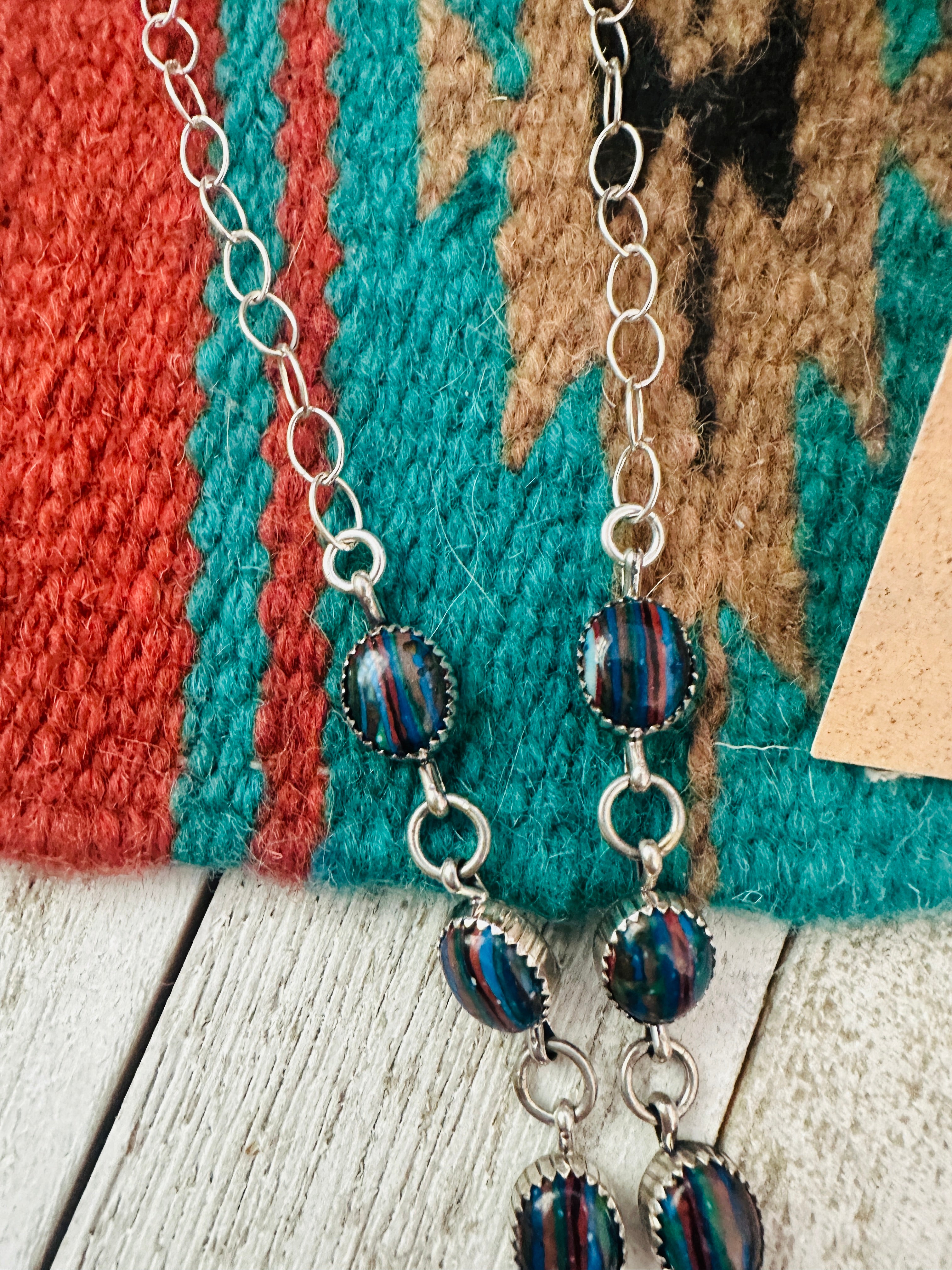 Navajo Rainbow Calsilica & Sterling Silver Necklace Set