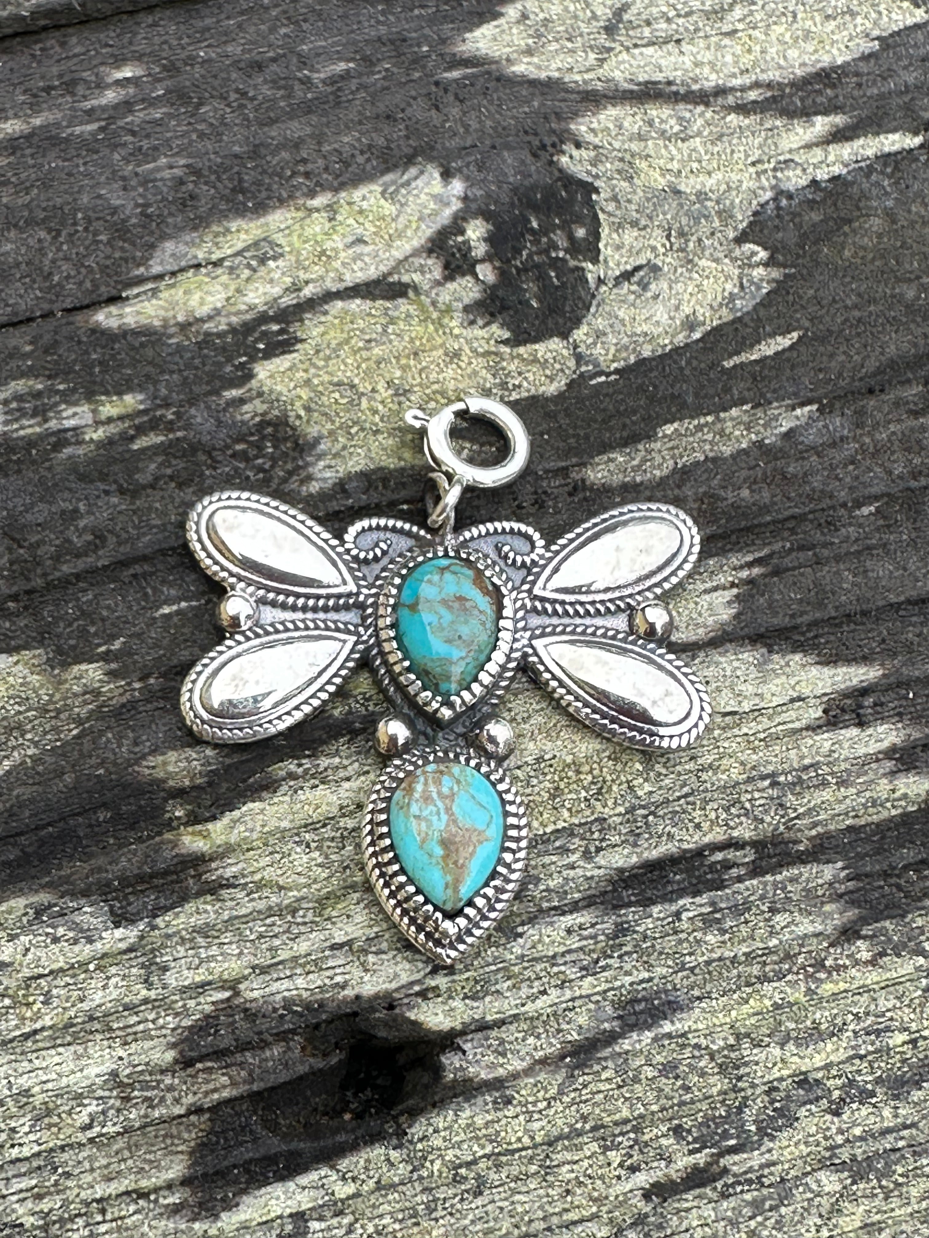 Sterling Silver and Royston Turquoise Dragonfly Charm