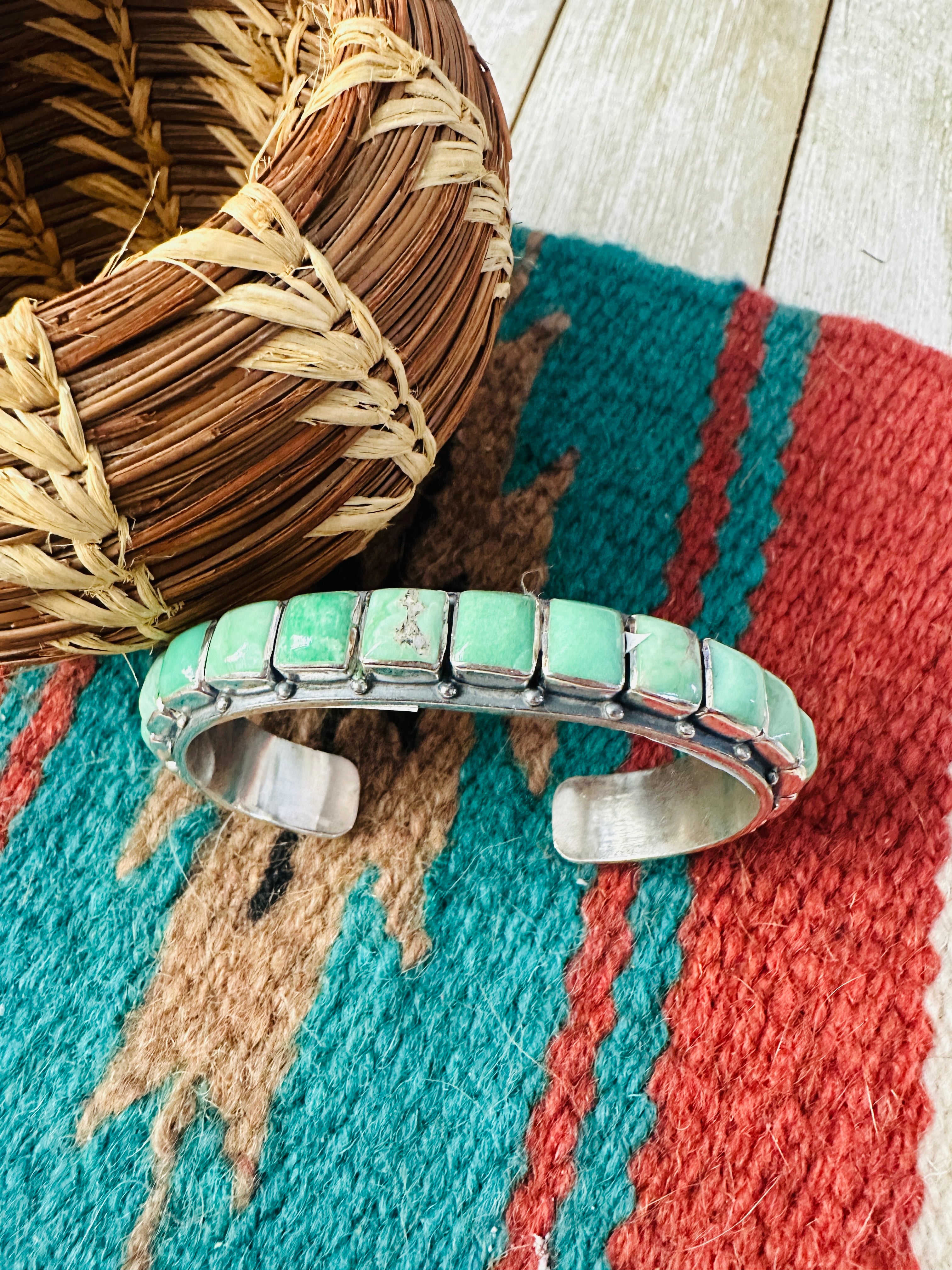 Handcrafted Sterling Silver and Turquoise Cuff Bracelet by Federico Jimenez