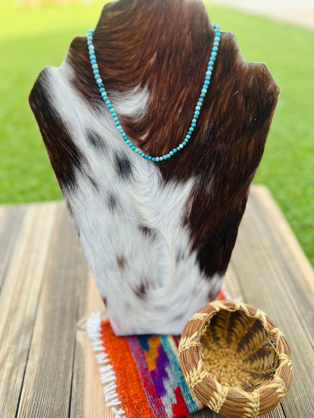 Handcrafted Turquoise & Sterling Silver Beaded 14” Necklace