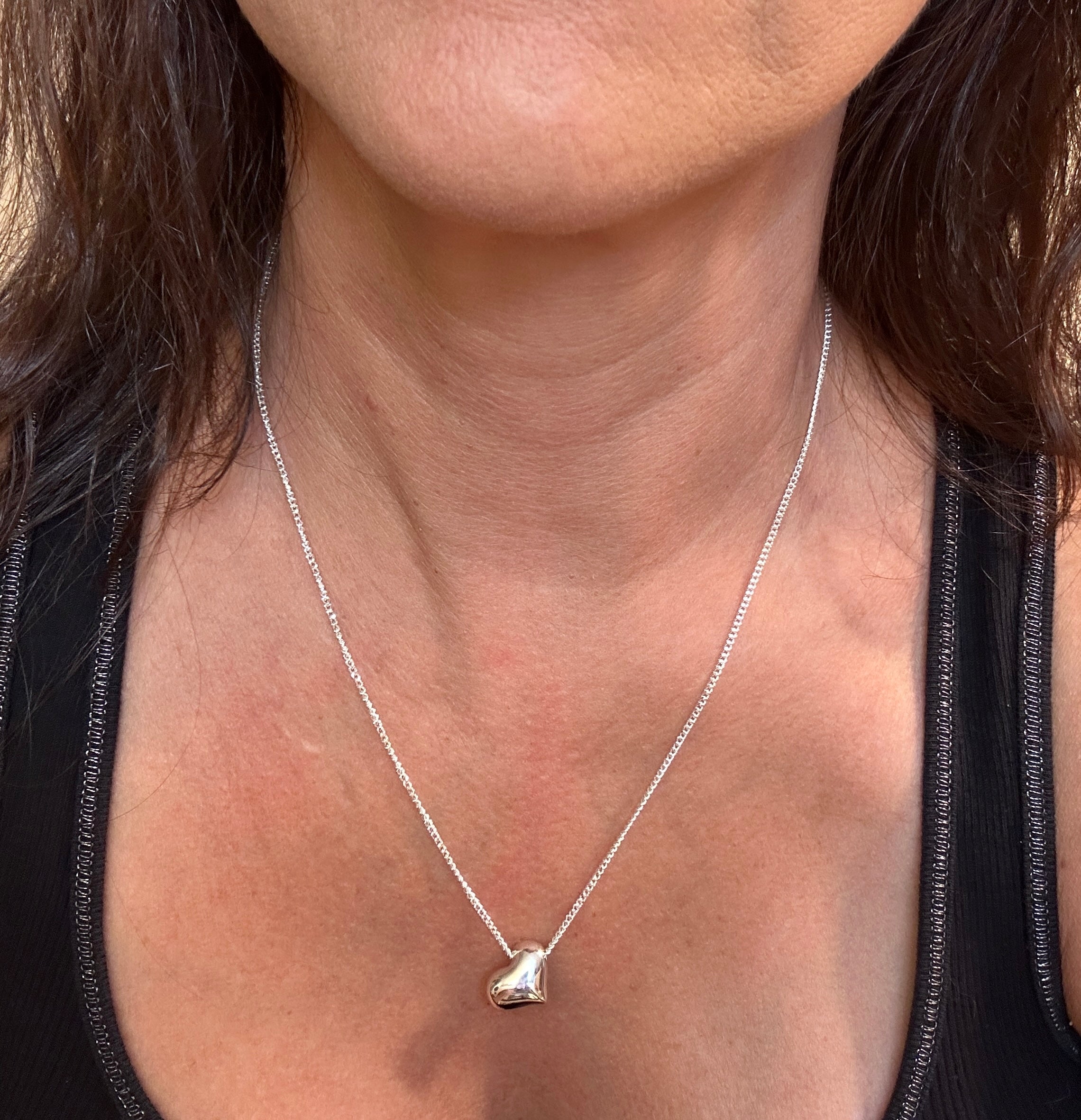 Puffed Side Heart Sterling Silver Necklace
