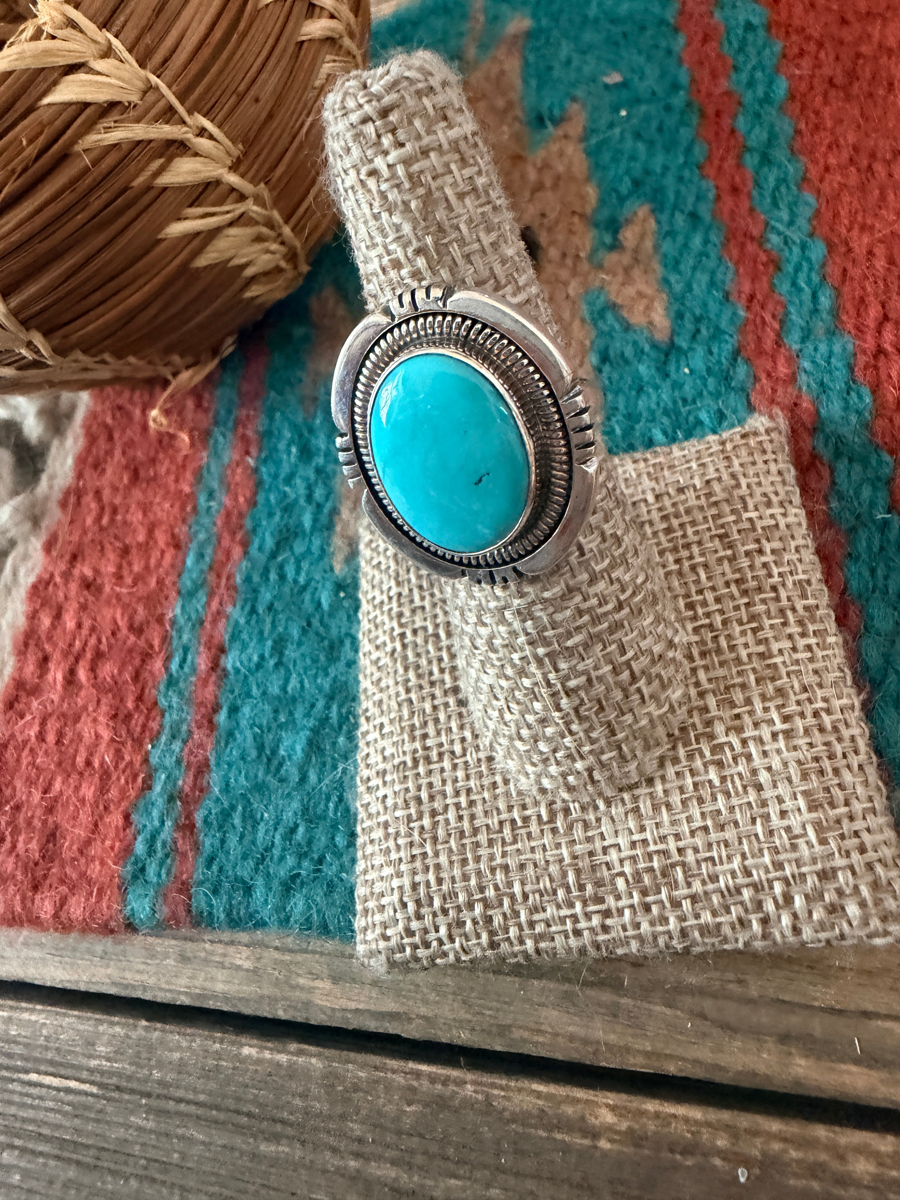Handcrafted Turquoise & Sterling Silver Ring Size 7