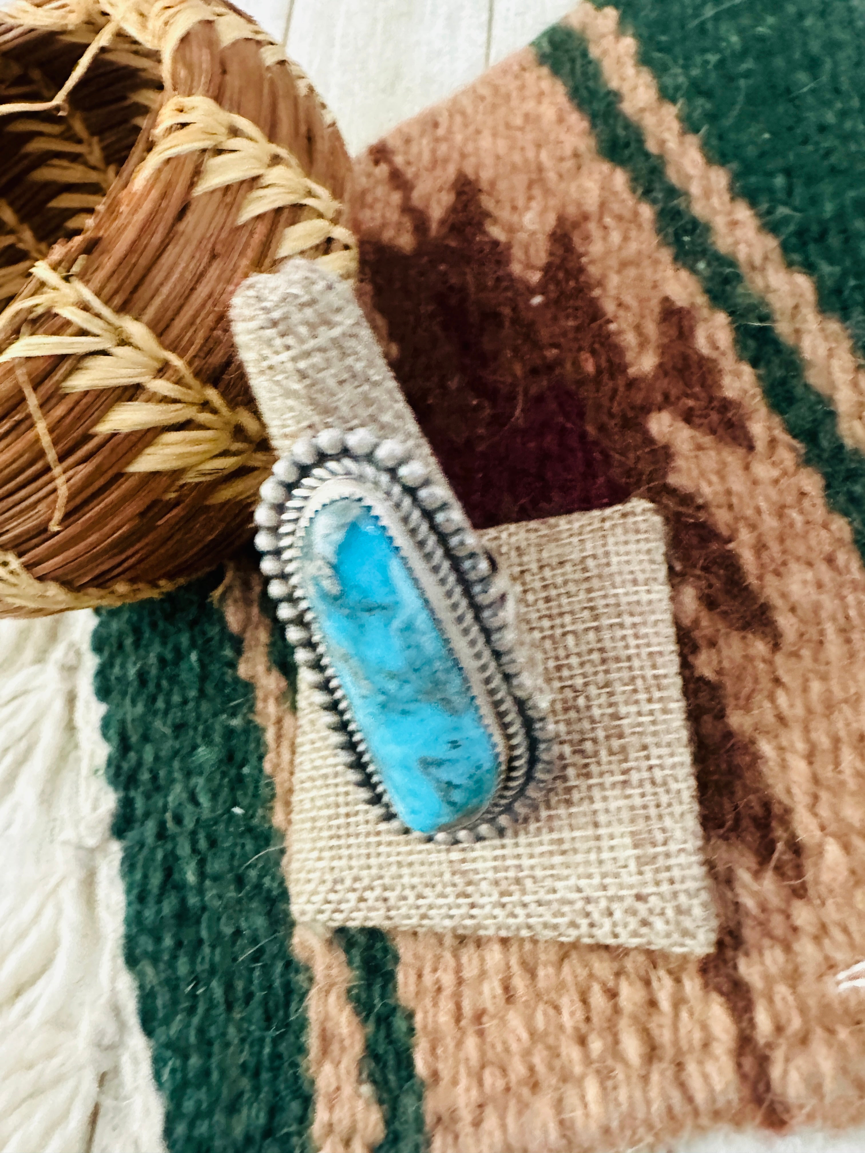 Hand Crafted Turquoise & Sterling Silver Ring Size 10 by Leslie Nez