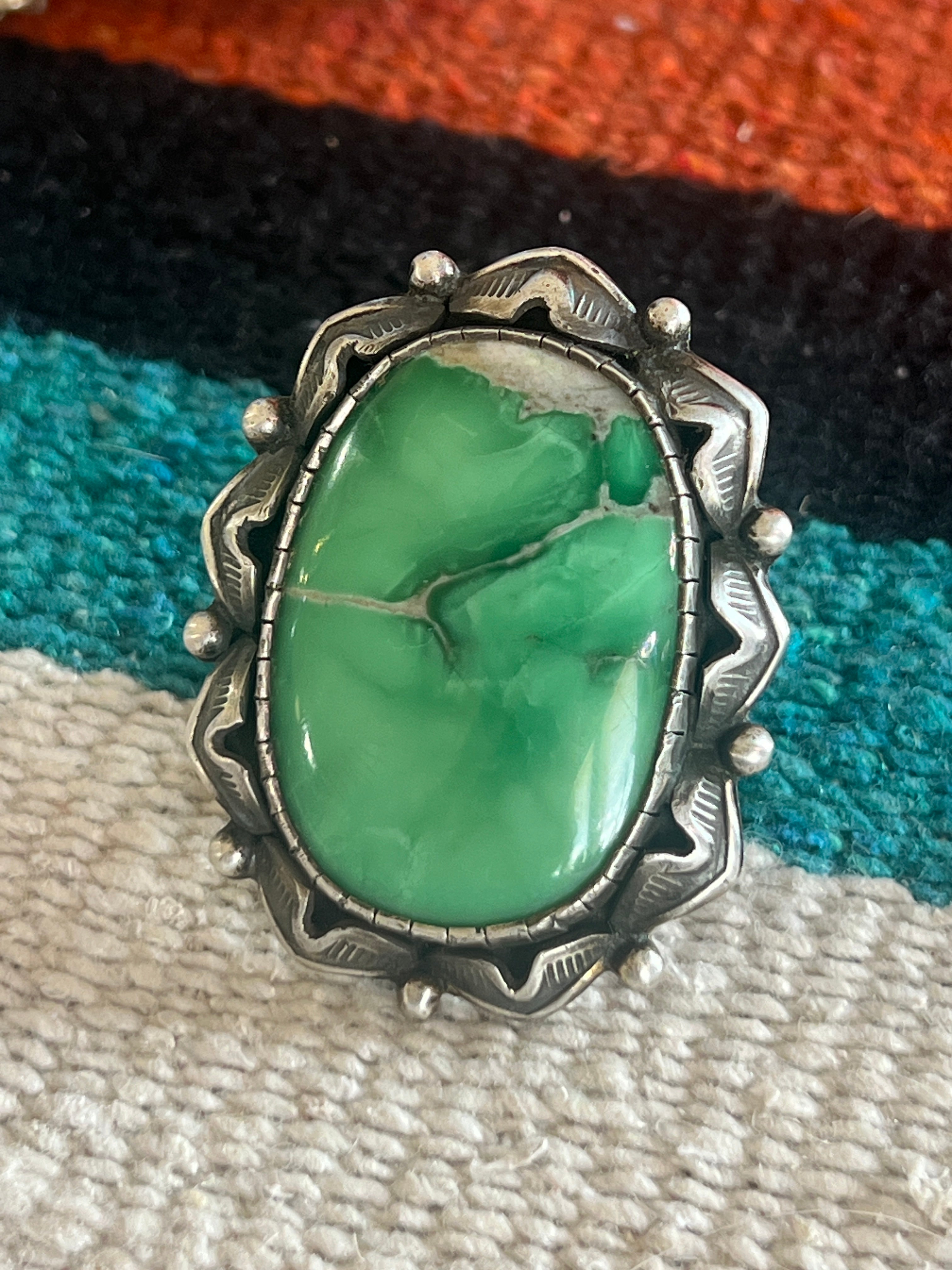 Artisan Sterling Silver and Broken Bow Variscite Statement Ring by Cailey Elle, Size 9.5