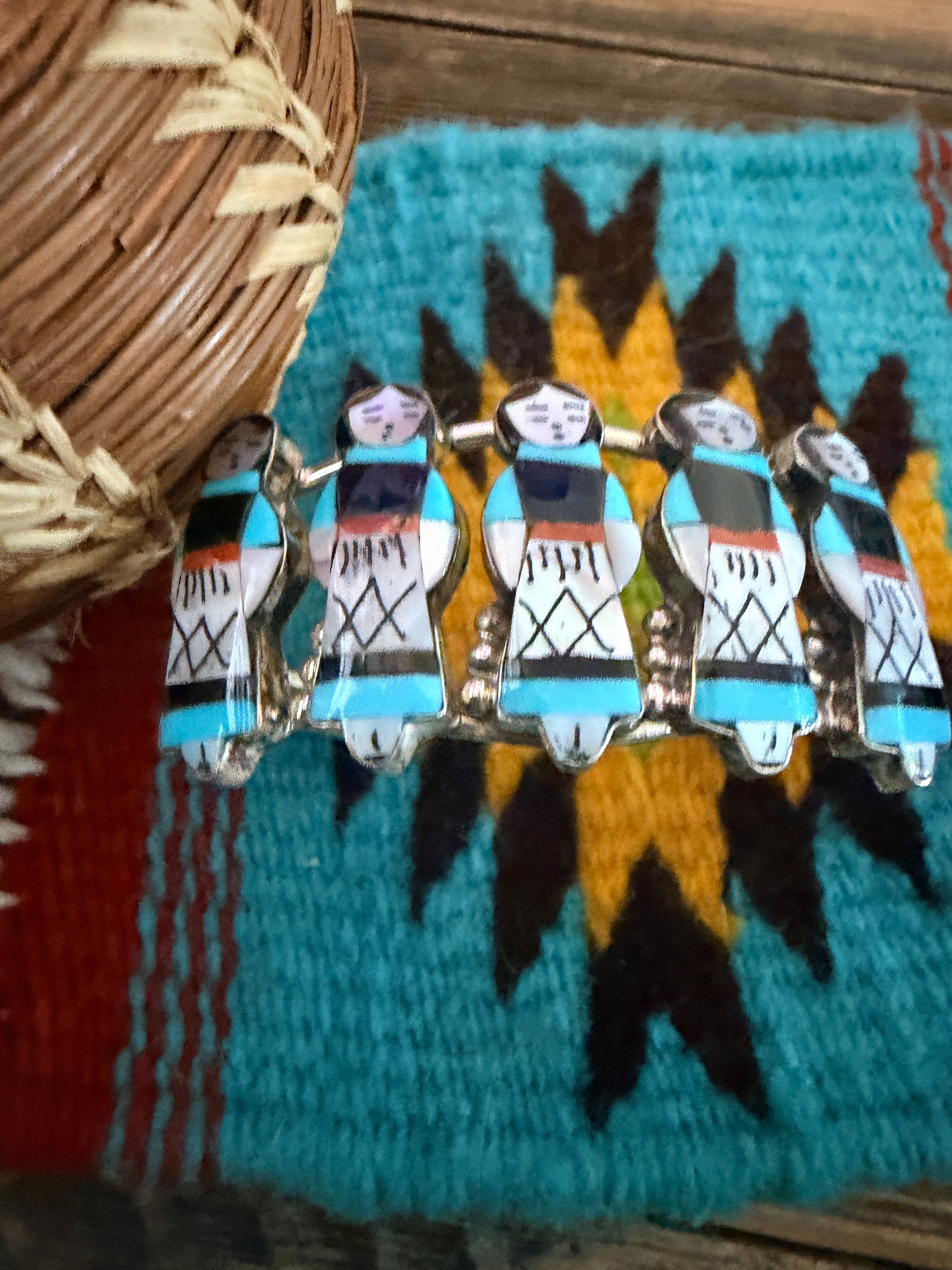 Handcrafted Sterling Silver & Multi Stone Inlay Maiden Girl Cuff Bracelet