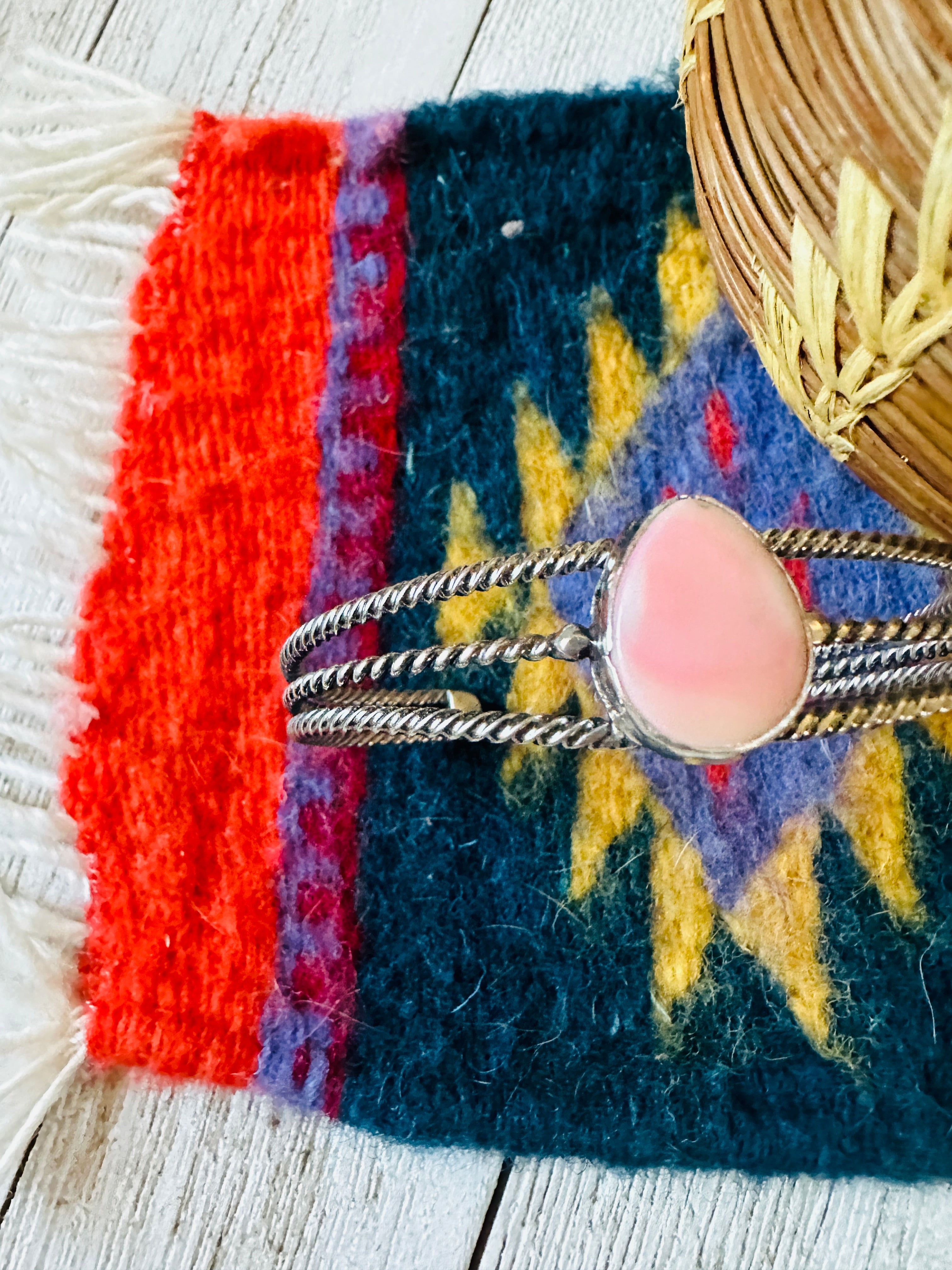 Navajo Queen Pink Conch Shell & Sterling Silver Cuff Bracelet