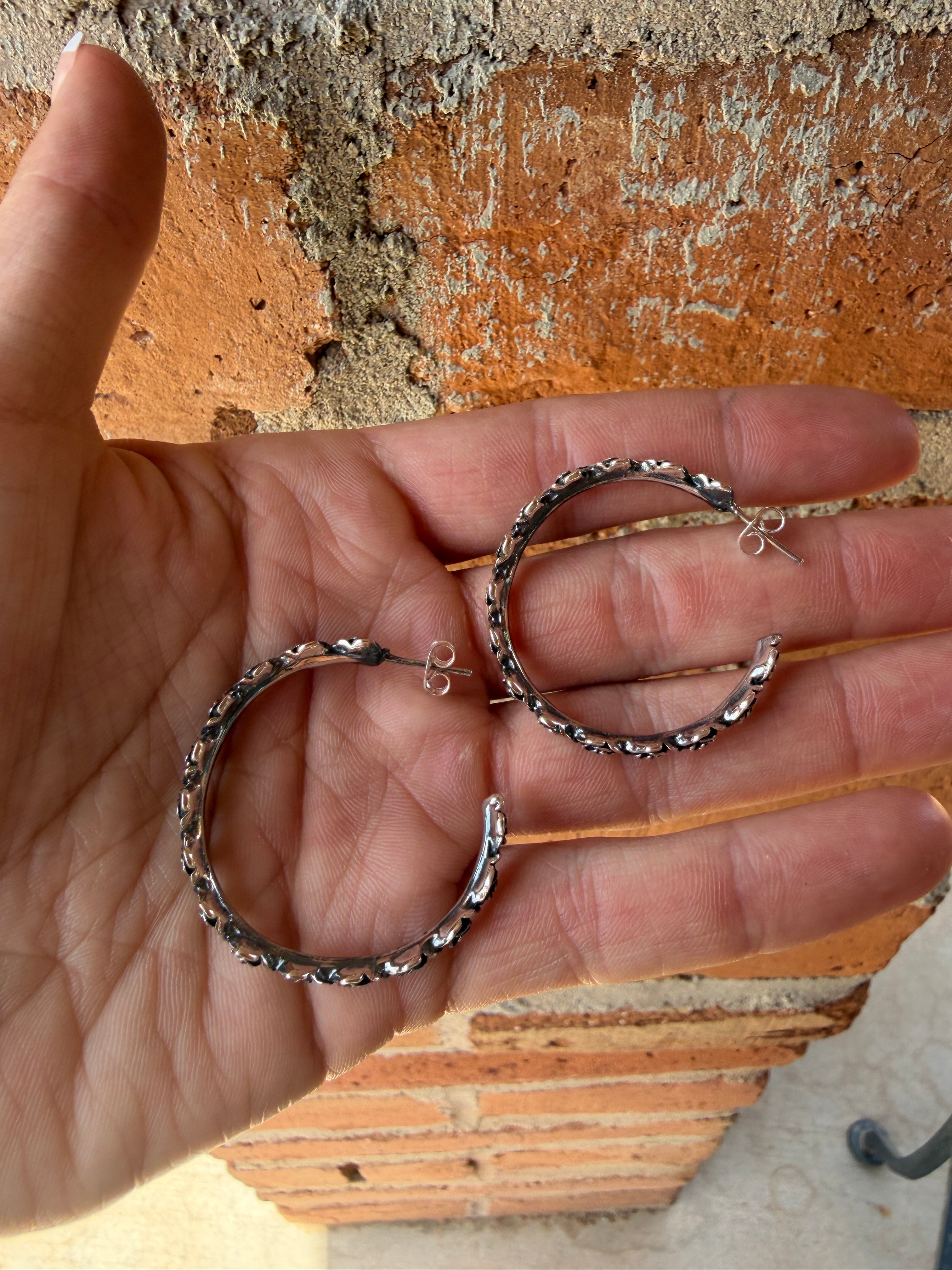 Sterling Silver Rose Hoop Earrings
