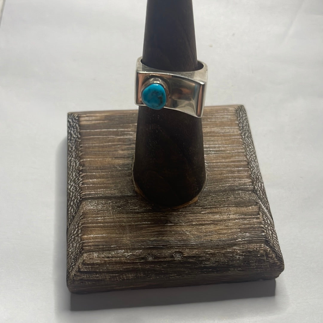 Navajo Sterling Silver Single Stone Turquoise Dome Ring