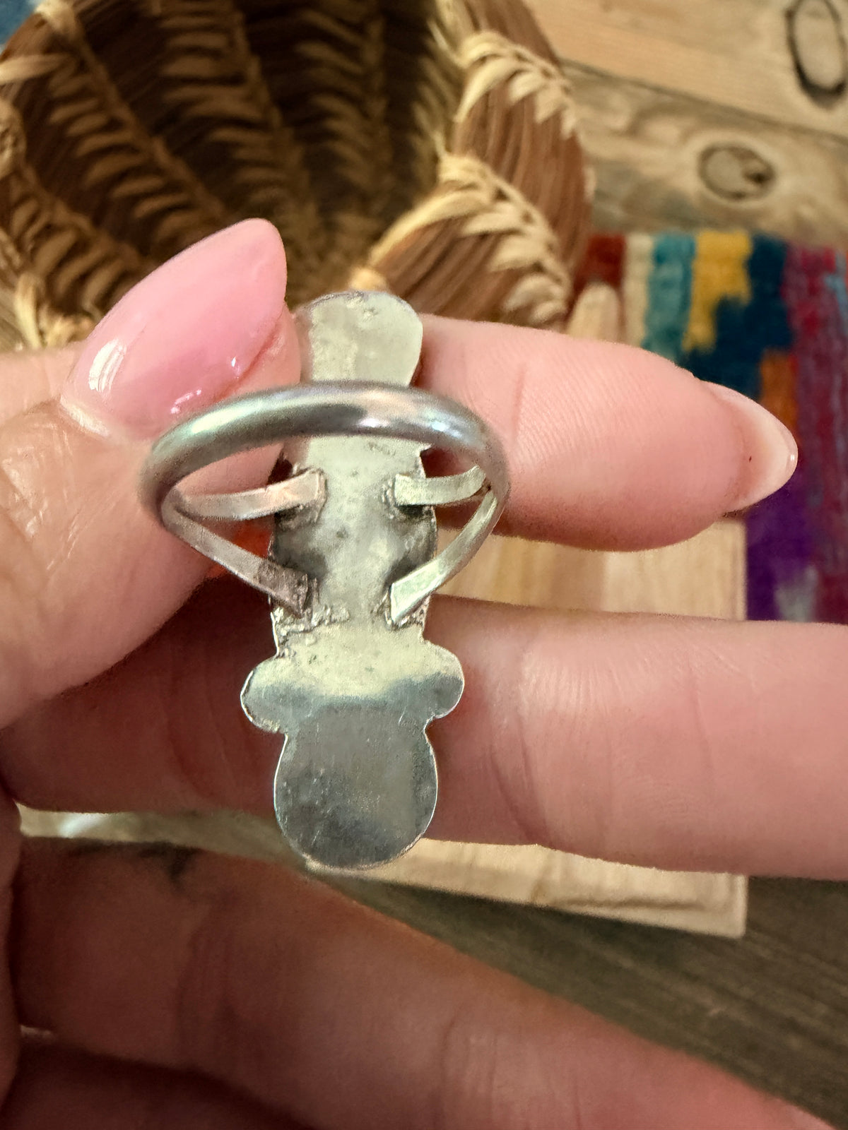Old Pawn Handcrafted Turquoise & Sterling Silver Ring Size 5.5