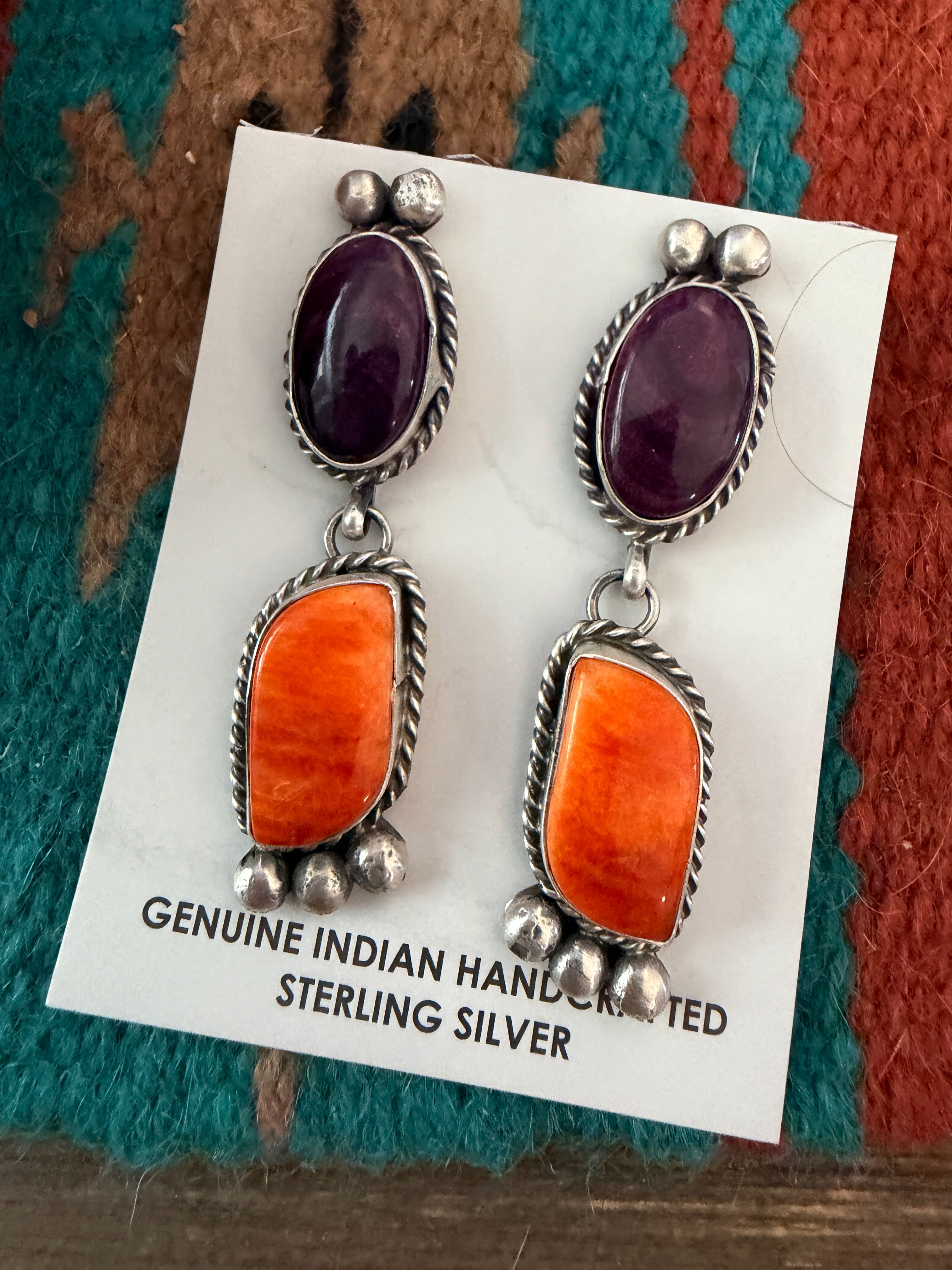Handcrafted Spiny Oyster & Sterling Silver Dangle Earrings by Vicky Hicks
