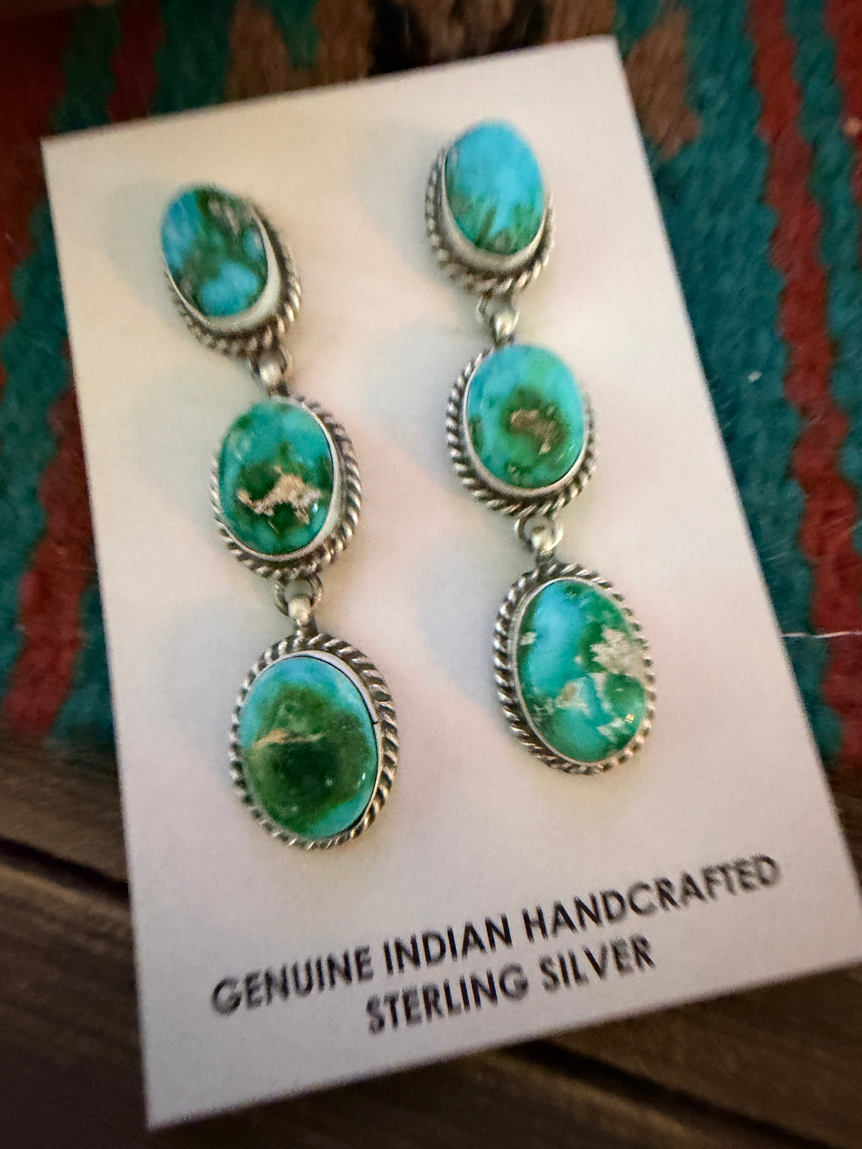 Handcrafted Sonoran Mountain Turquoise & Sterling Silver Dangle Earrings