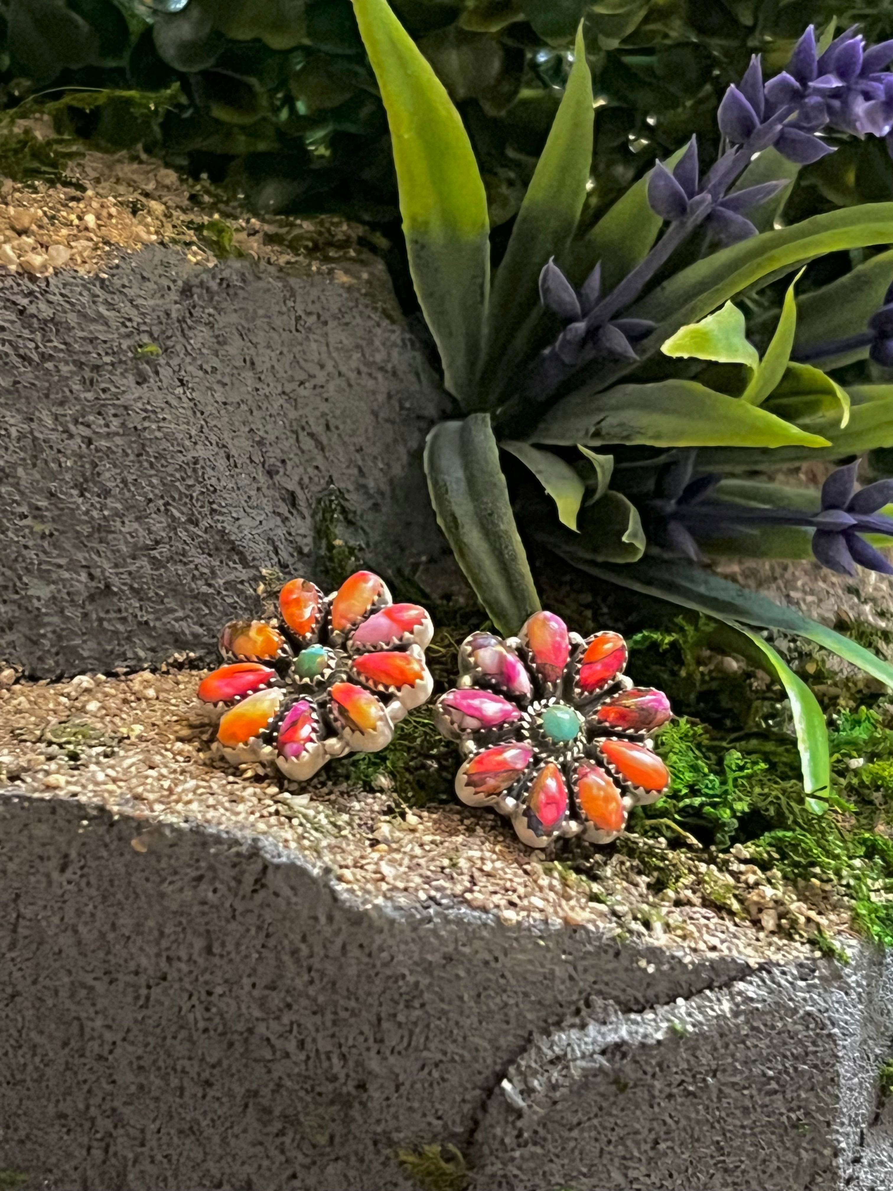 Handmade Sterling Silver Orange Dream Cluster Necklace & Earring Set