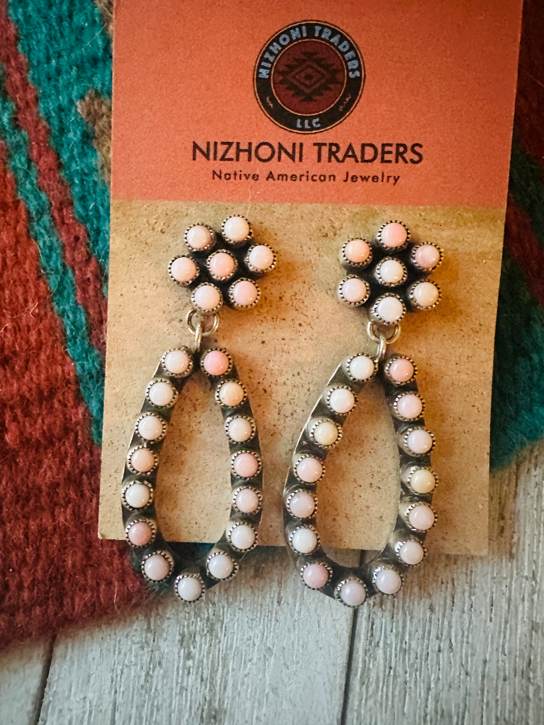 Sterling Silver & Queen Pink Conch Cluster Dangle Earrings