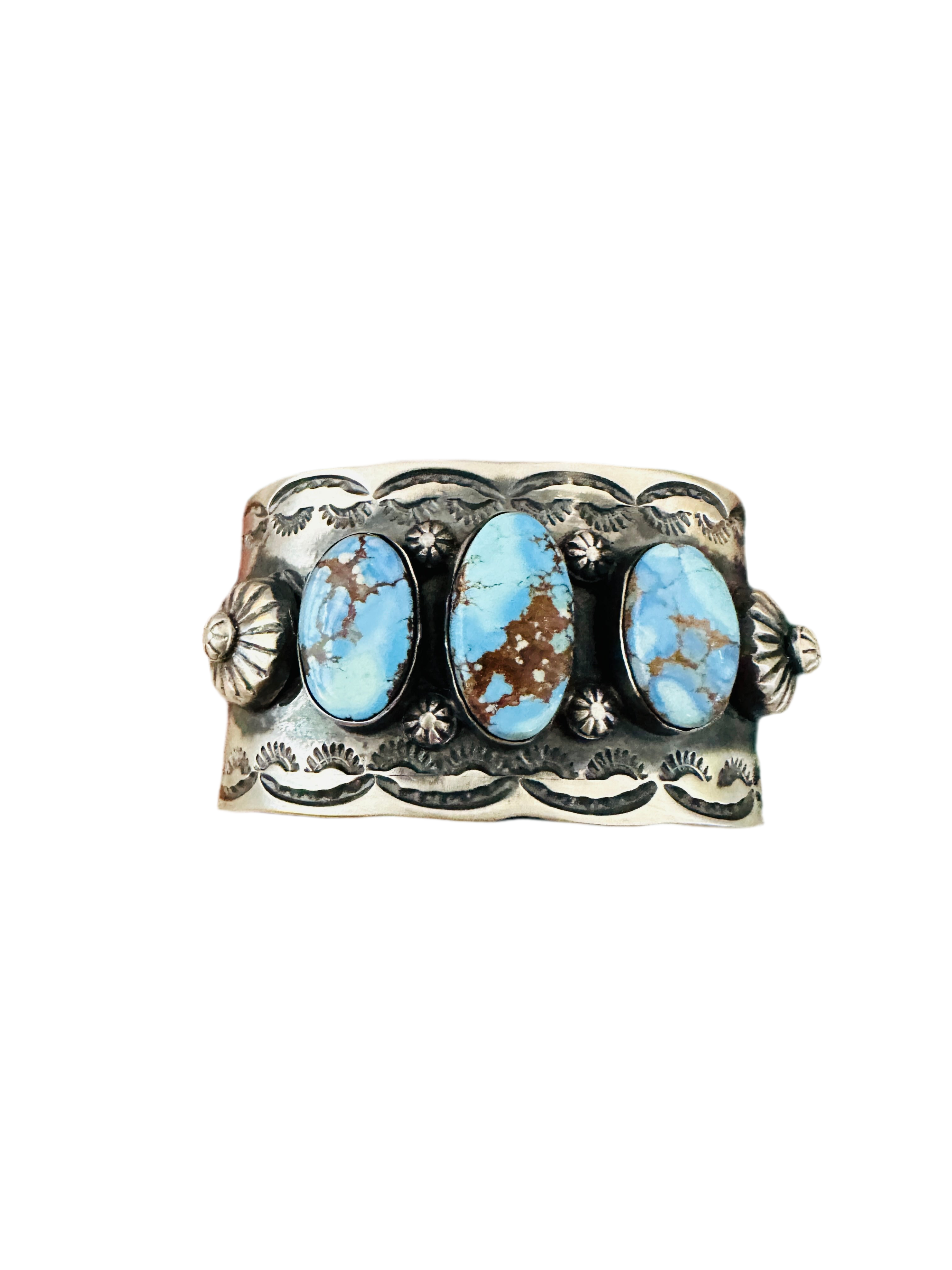 Handcrafted Sterling Silver & Golden Hills Turquoise Cuff Bracelet by Chimney Butte /