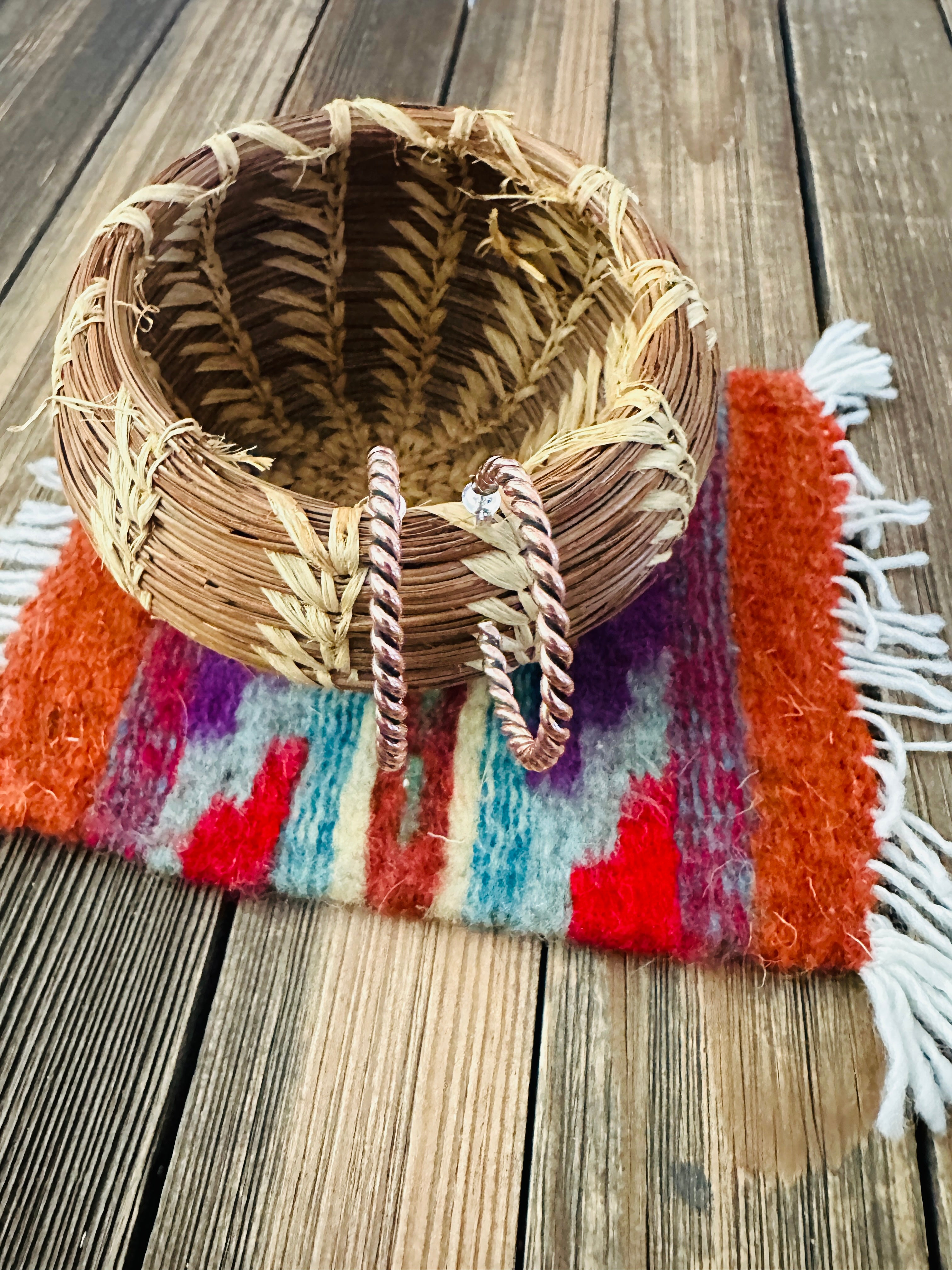 Handcrafted Twisted Copper Hoop Earrings