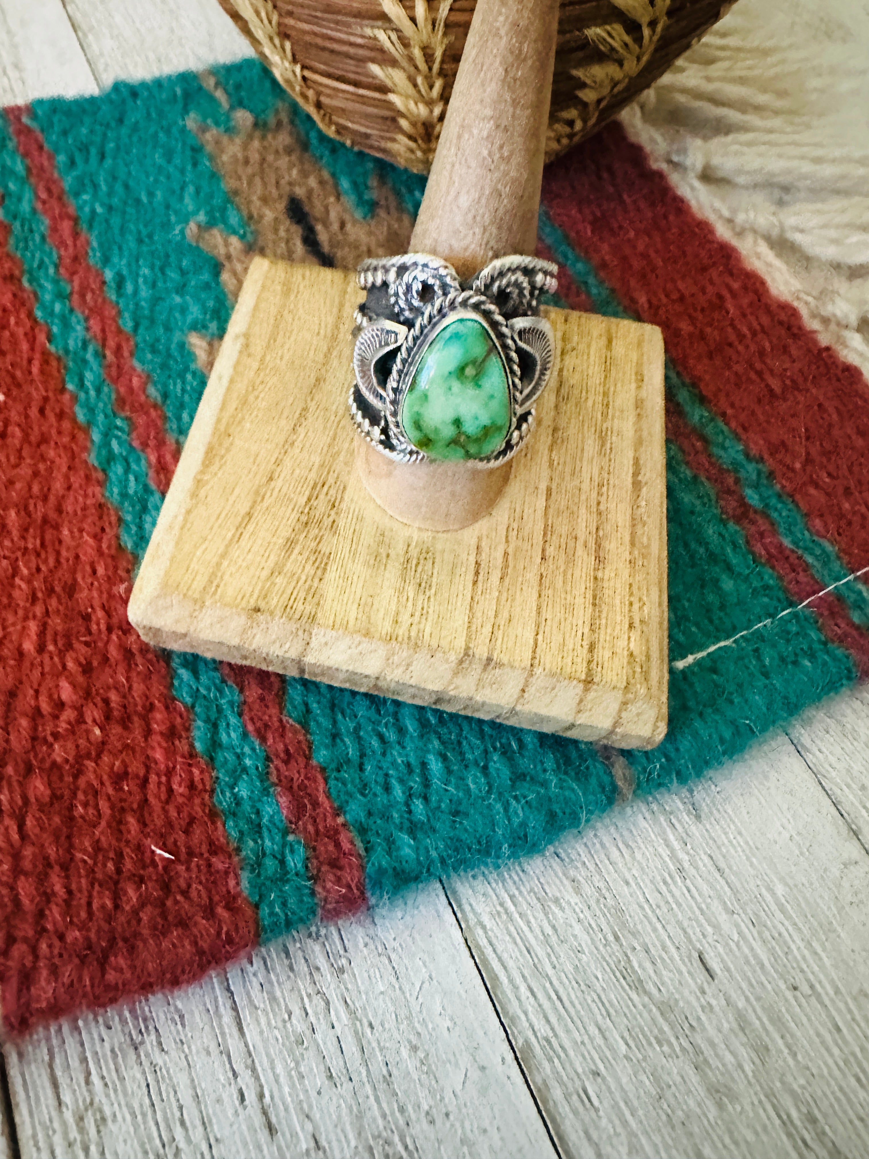 Navajo Sterling Silver and Turquoise Ring Size 9 by Hemerson Brown