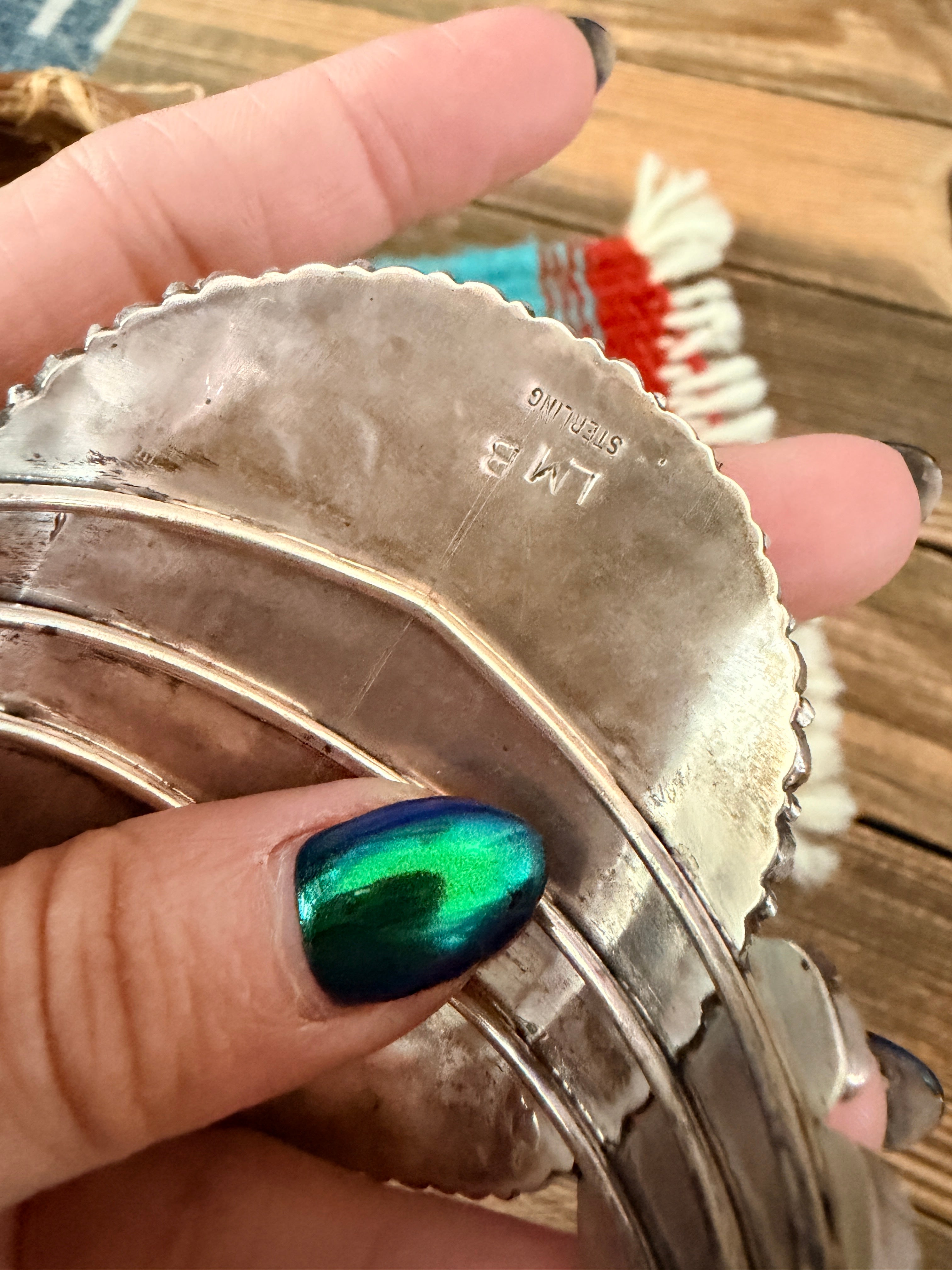 Handcrafted Sterling Silver & Green Turquoise Cluster Cuff Bracelet by Larry Moses Begay