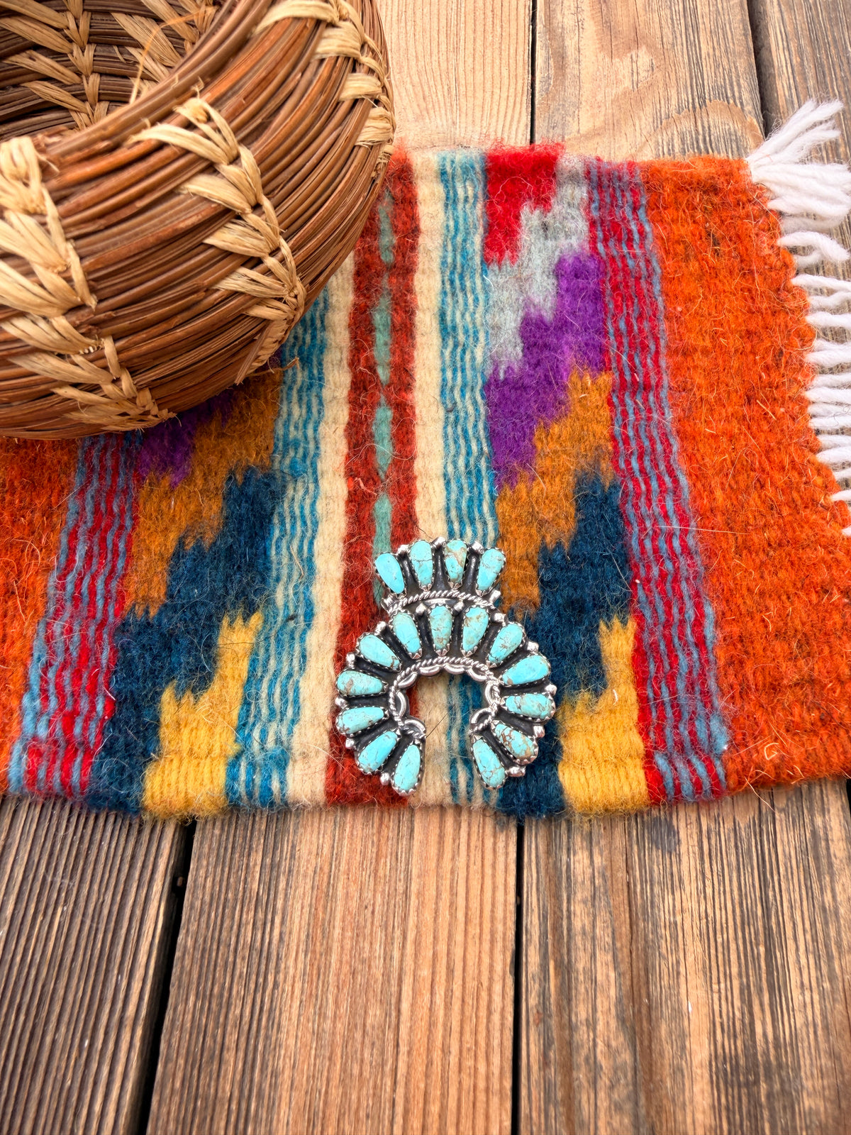 Handcrafted Turquoise and Sterling Silver Cluster Naja Brooch/ Pendant
