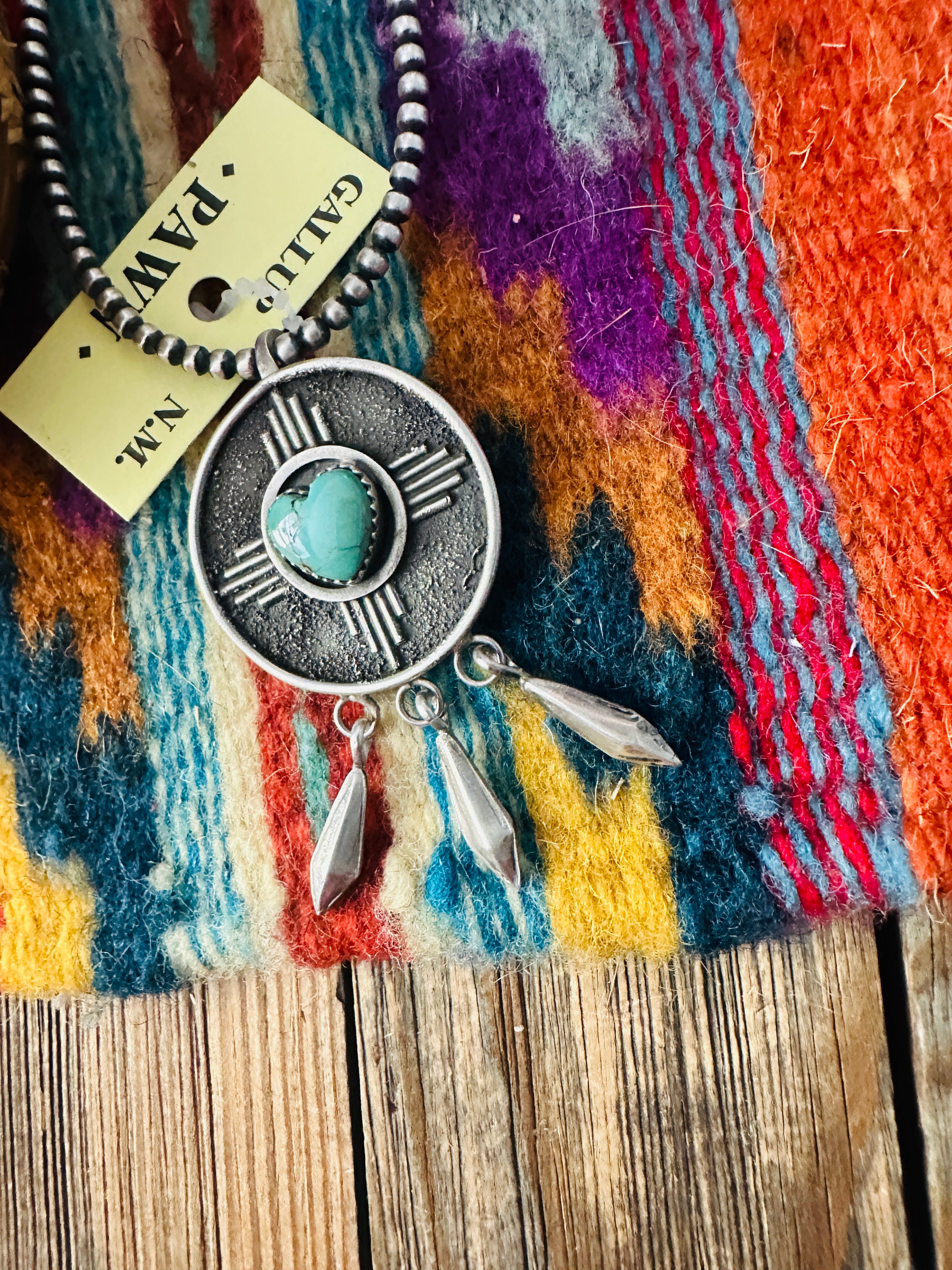 Old Pawn Handcrafted Turquoise and Sterling Silver Heart Pendant