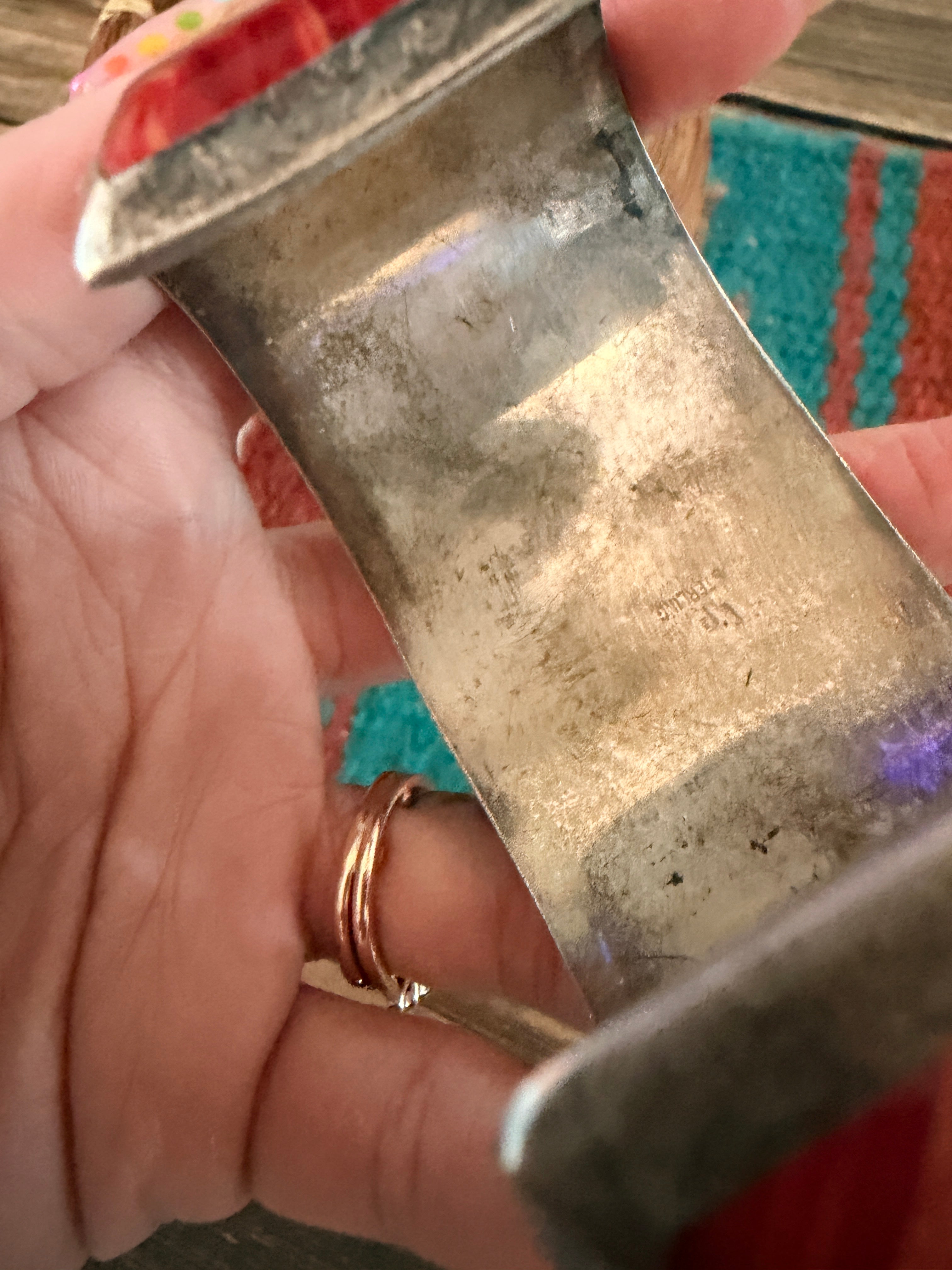 Handcrafted Old Pawn Sterling Silver, Turquoise & Spiny Oyster Inlay Cuff Bracelet