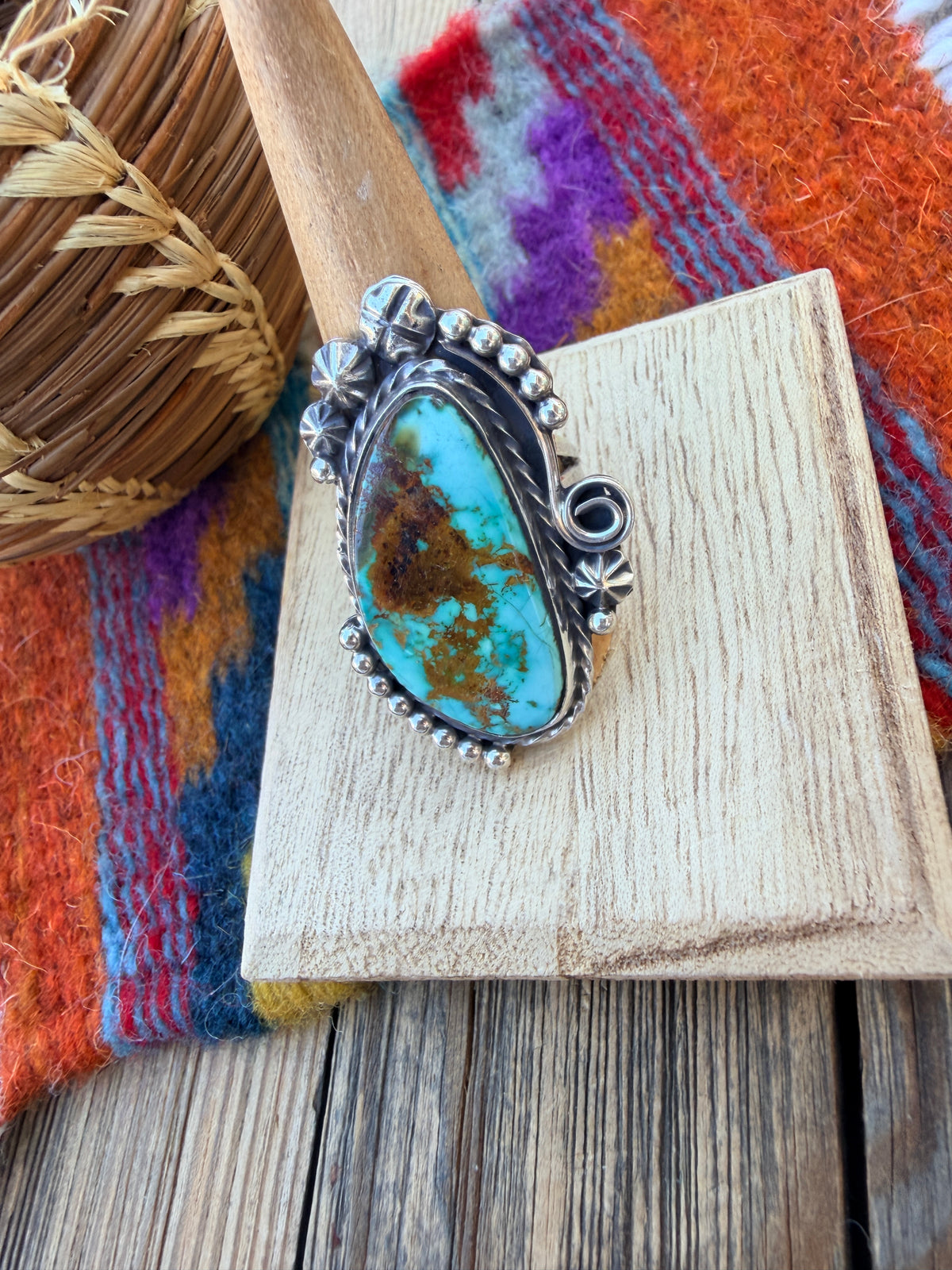 Handcrafted Royston Turquoise & Sterling Silver Ring 9.25 by Rosella Paxson
