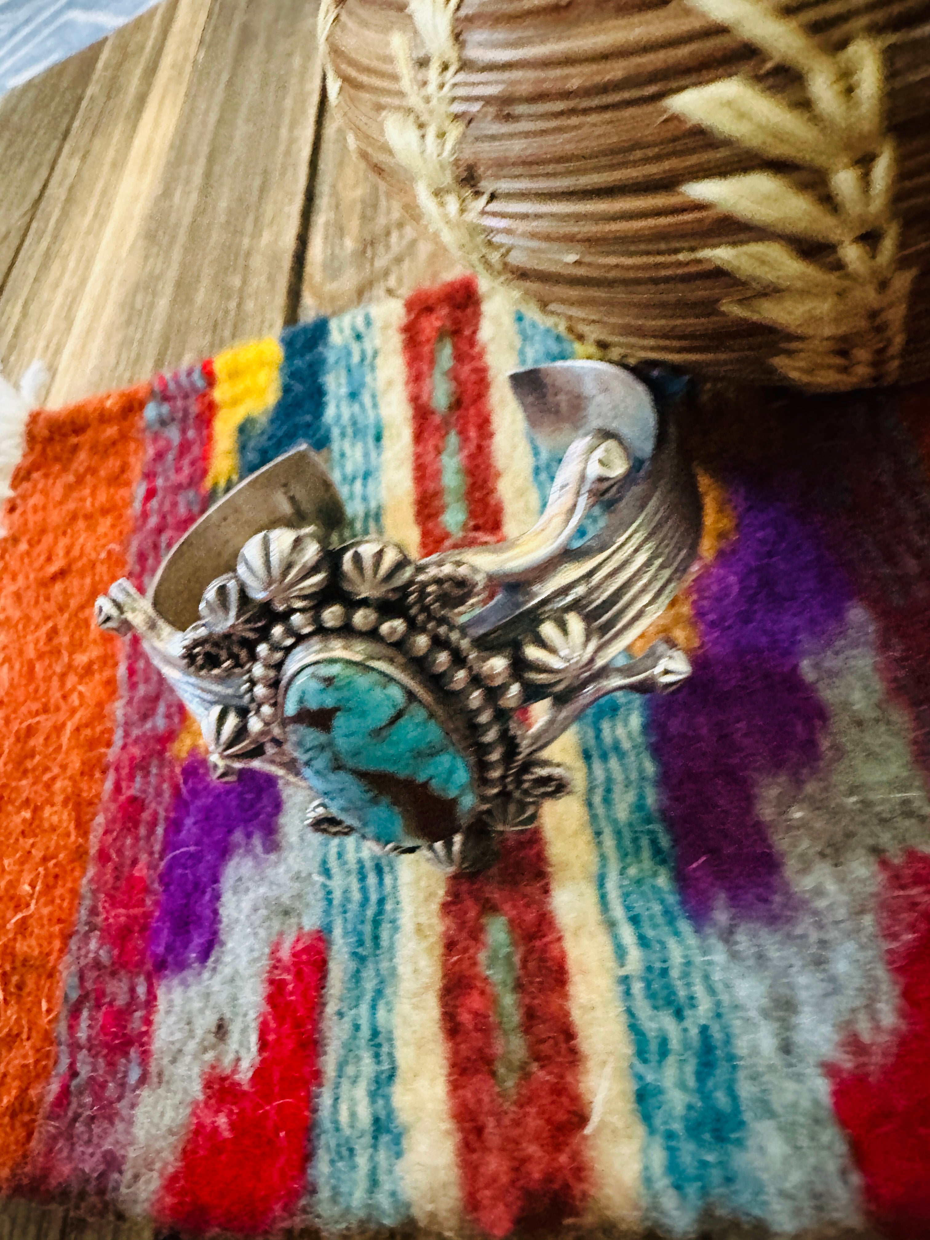 Handcrafted Egyptian Turquoise & Sterling Silver Cuff Bracelet by Rosella Paxson