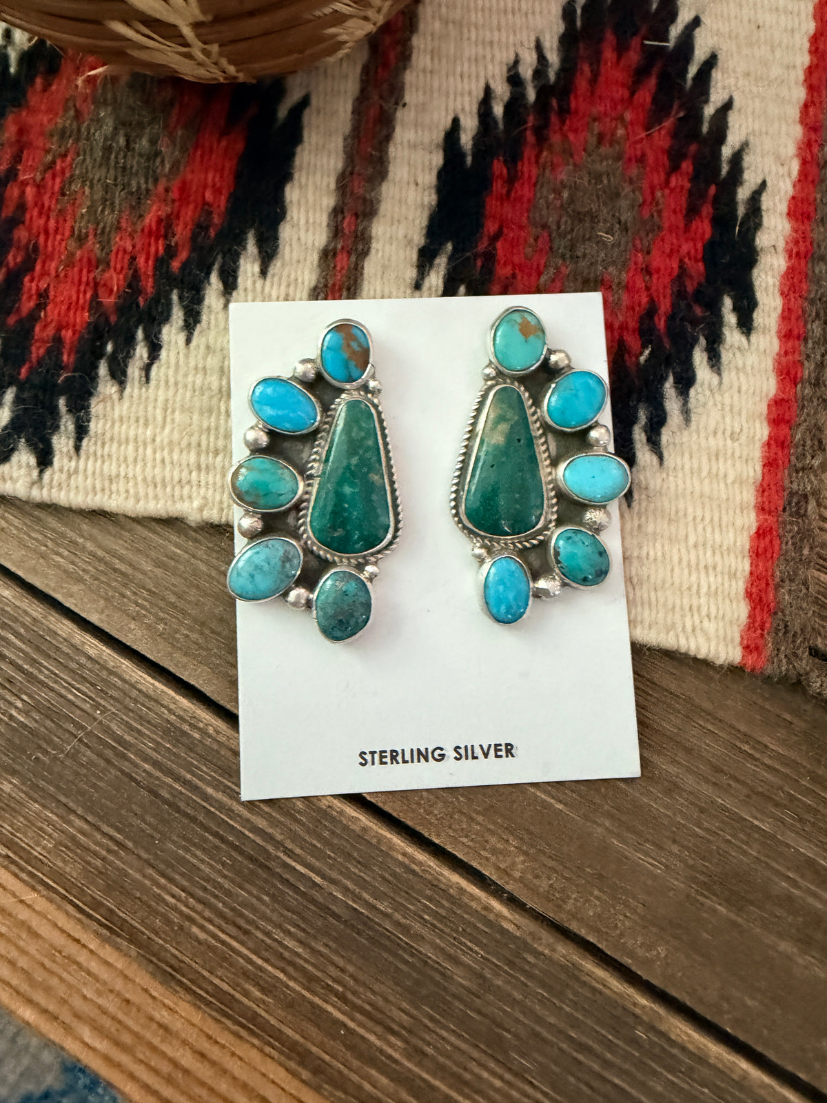 Handcrafted Turquoise & Sterling Silver Cluster Post Earrings by Geraldine James