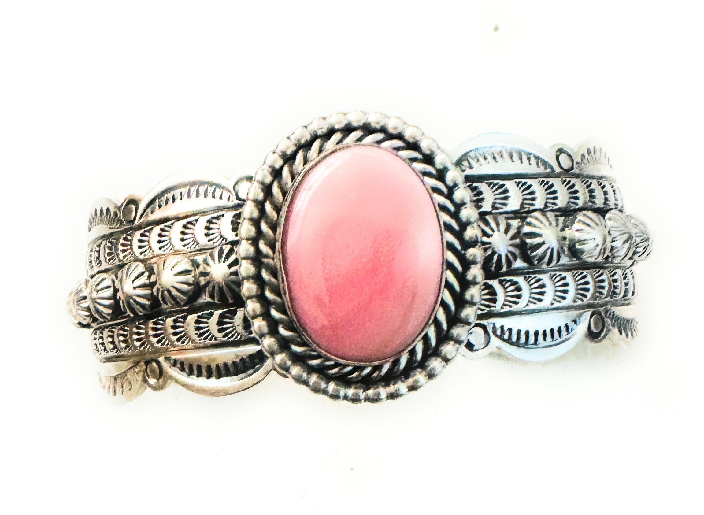 Navajo Queen Pink Conch Shell & Sterling Silver Cuff Bracelet