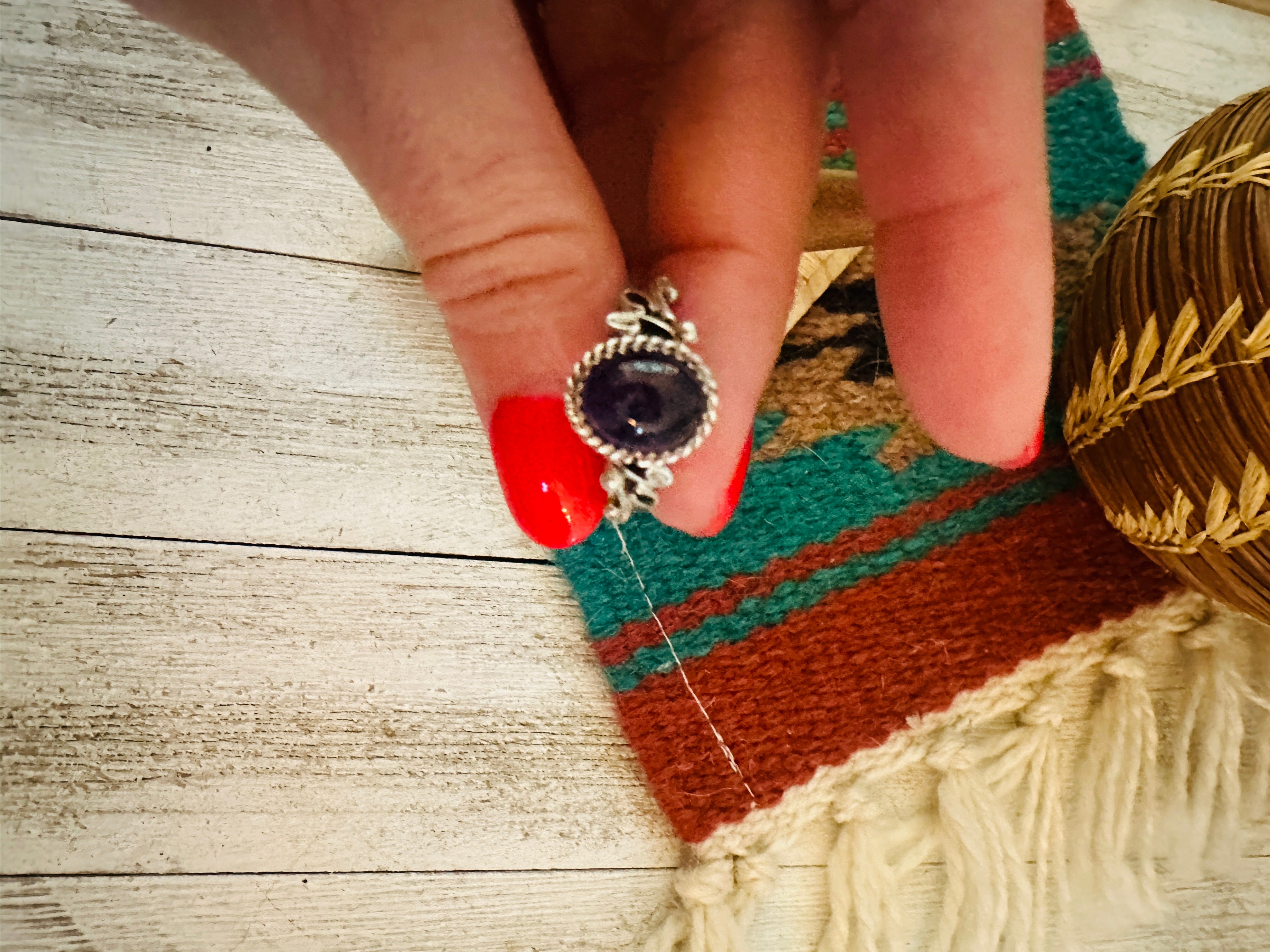 Navajo Amethyst & Sterling Silver Ring Size 7.5