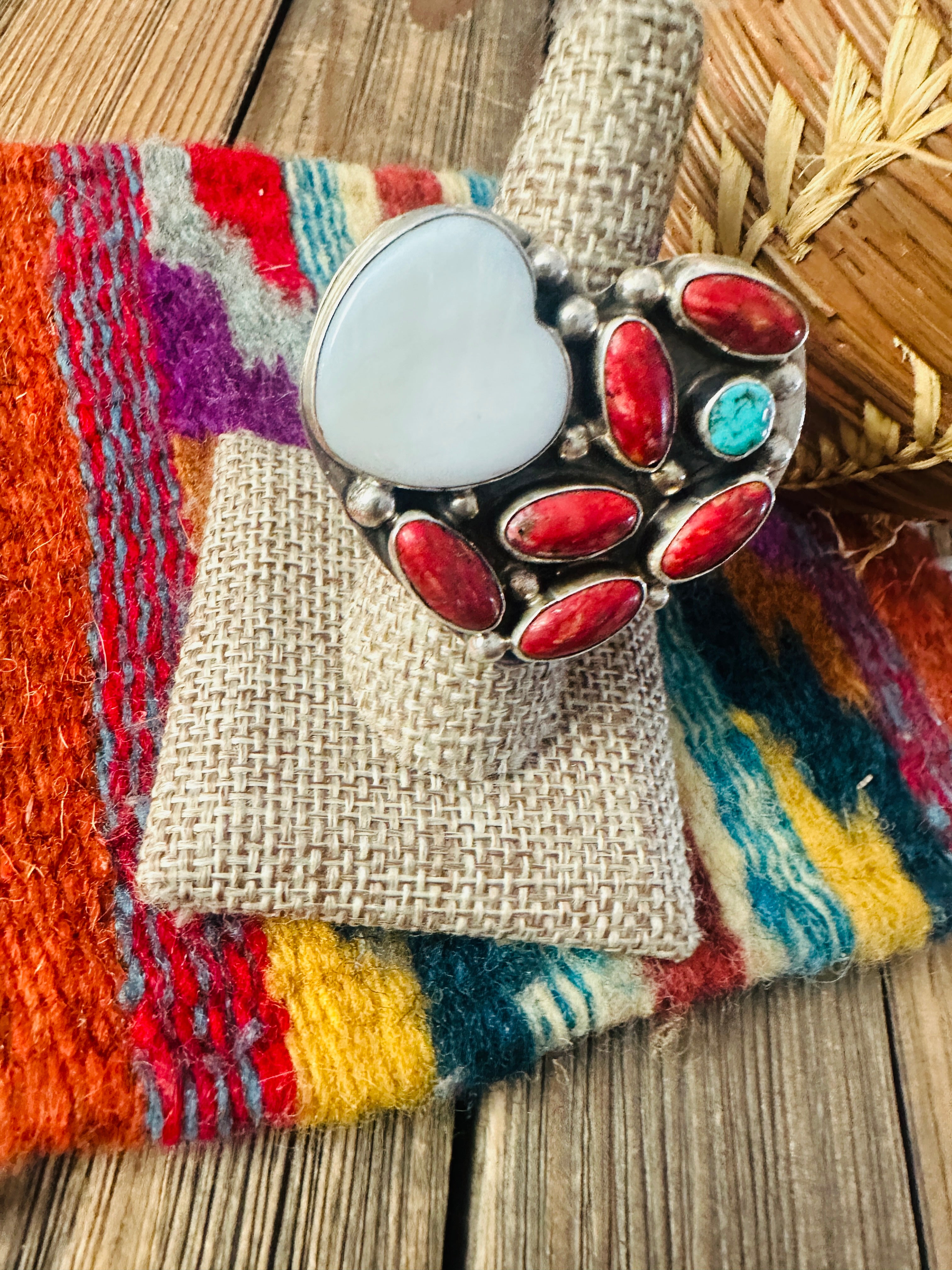 Handcrafted Multi Stone & Sterling Silver Adjustable Heart Ring by Jacqueline Silver