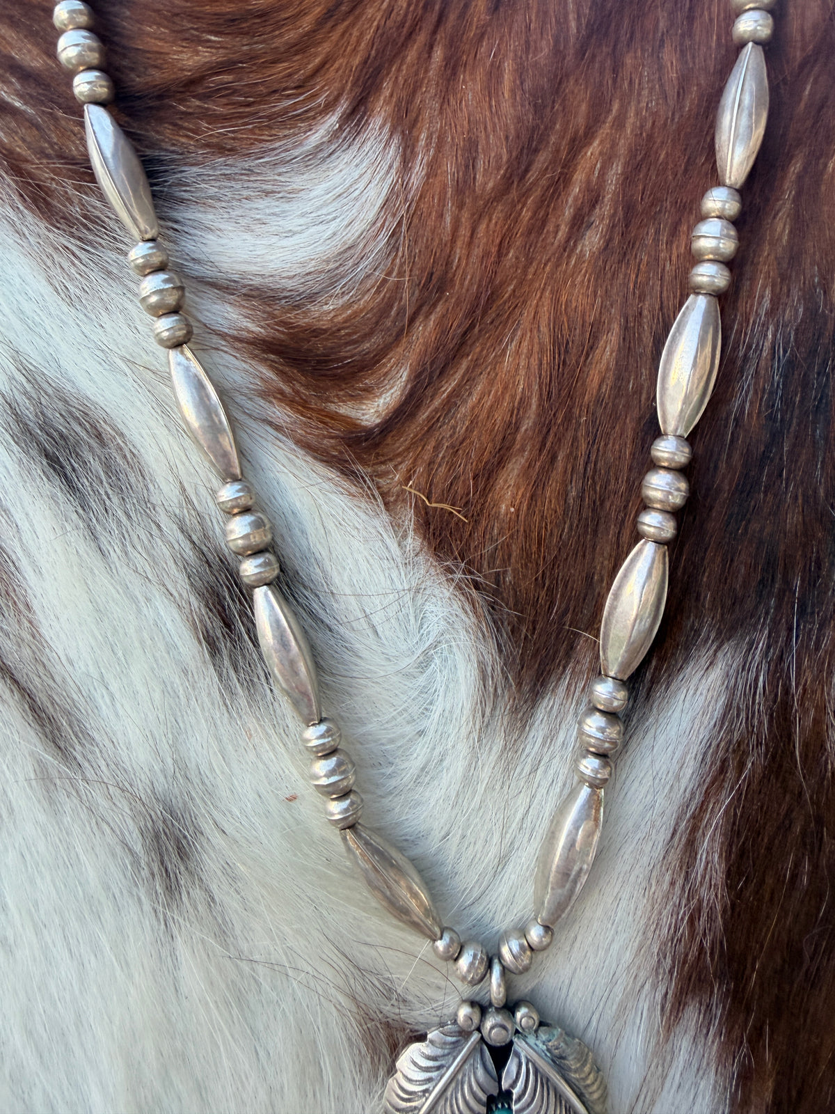 Old Pawn Handcrafted Turquoise & Sterling Silver Beaded Necklace