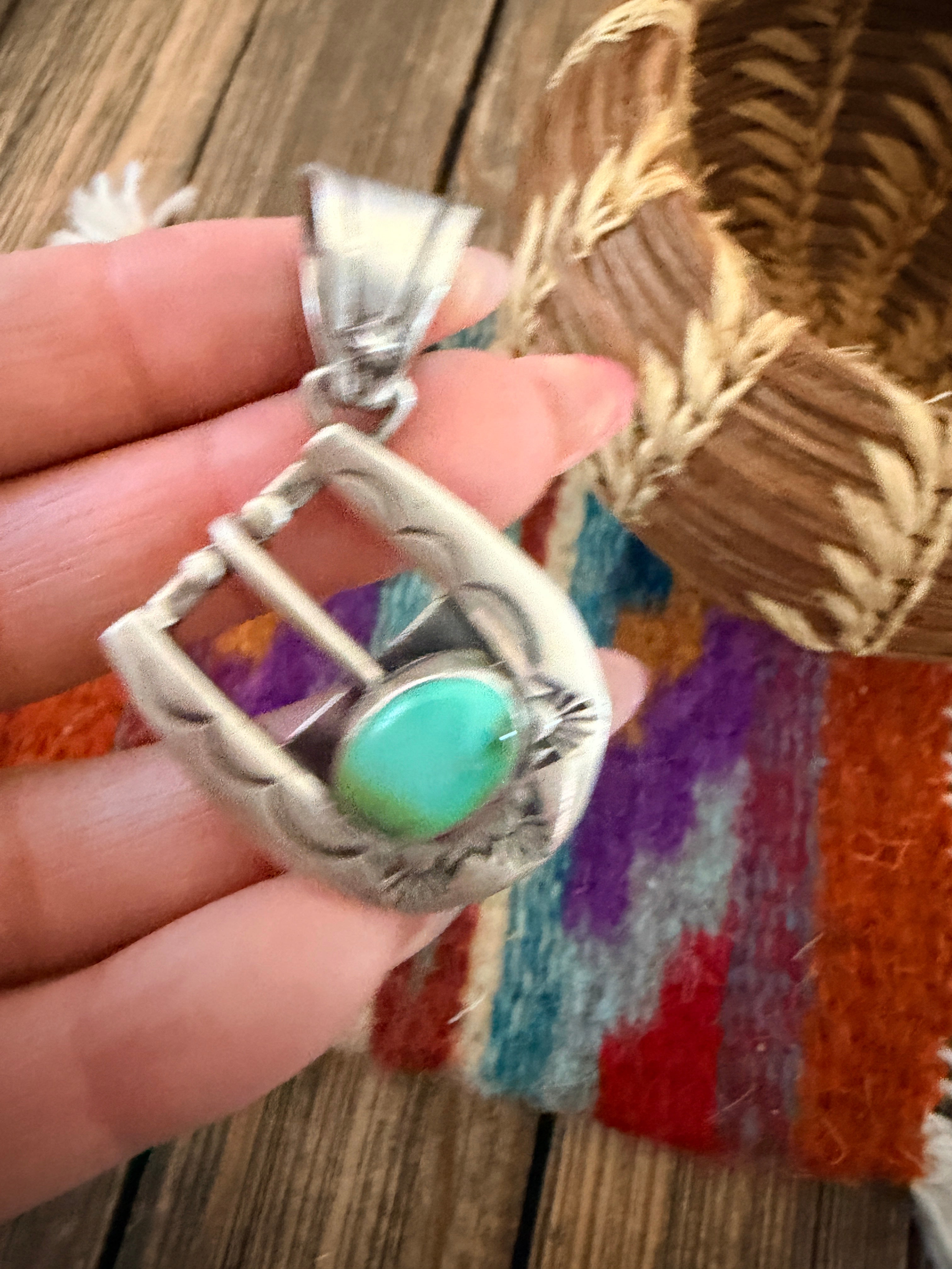 Handcrafted Sterling Silver & Turquoise Belt Buckle Pendant by Leroy James
