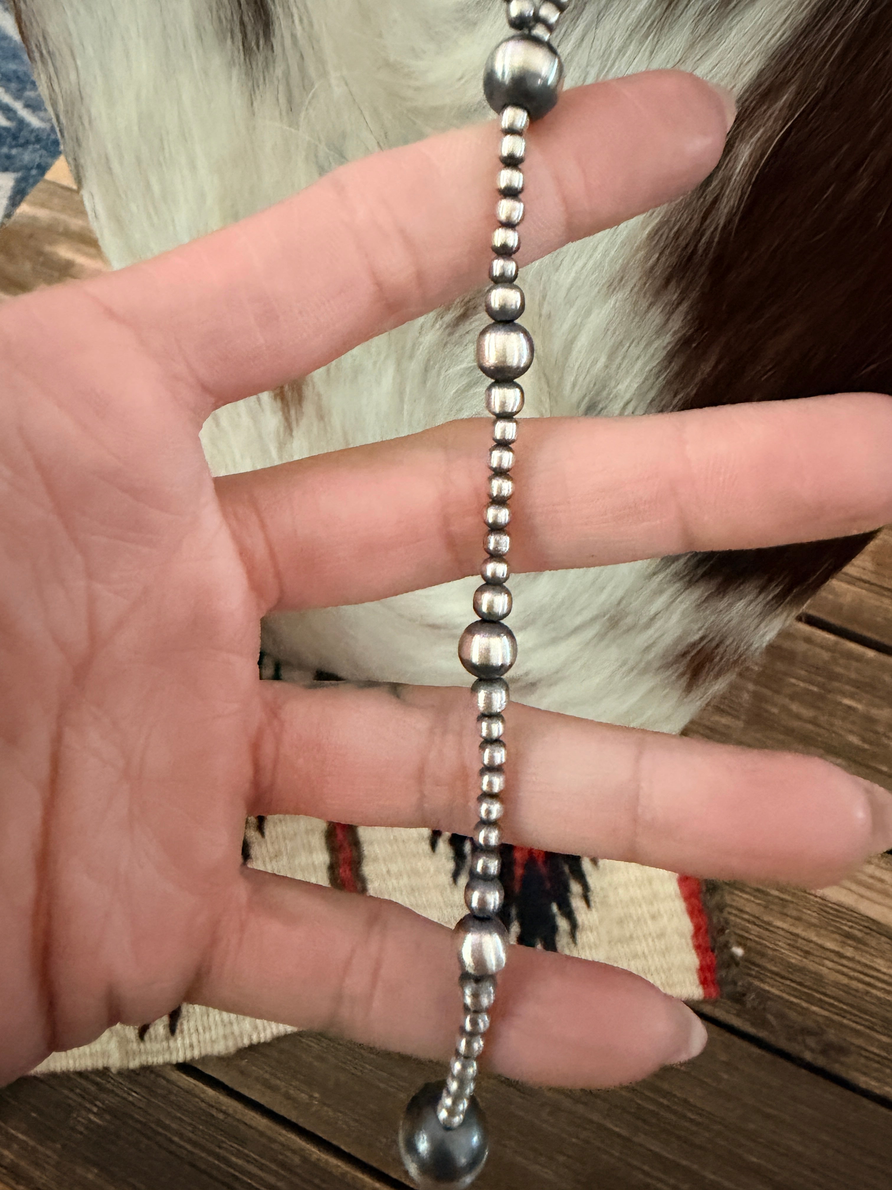 Handcrafted Sterling Silver Pearl 20” Beaded Lariat Necklace