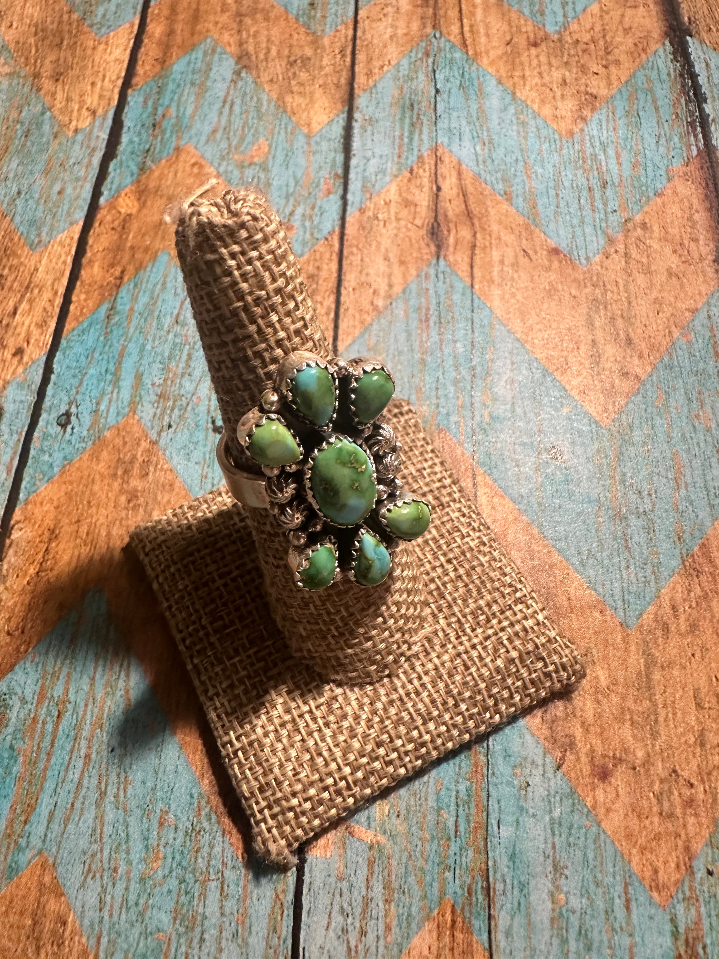 Beautiful Handmade Sonoran Turquoise And Sterling Silver Adjustable Ring MORE GREENS