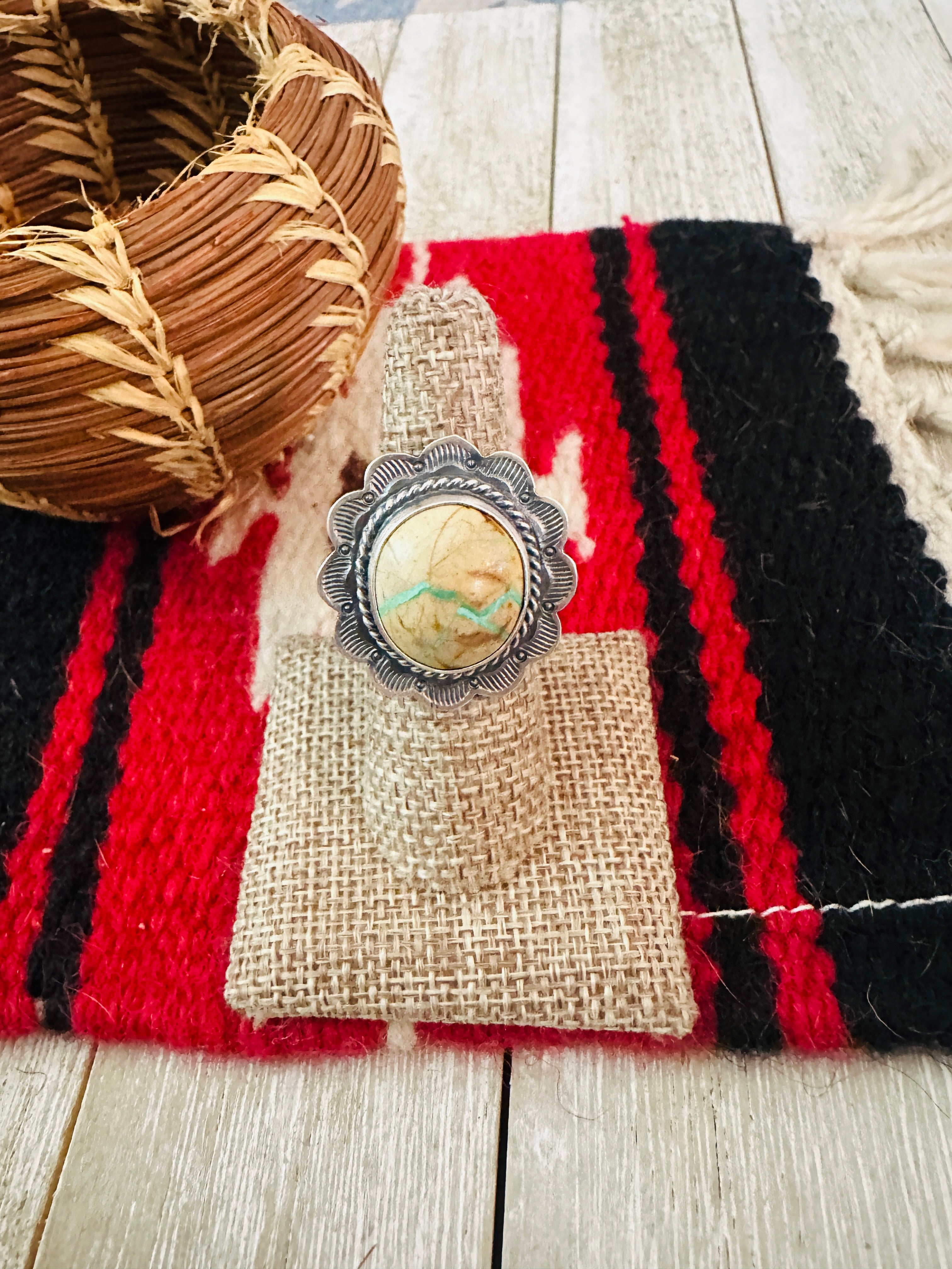 Handcrafted Ribbon Turquoise & Sterling Silver Ring Size 6.5