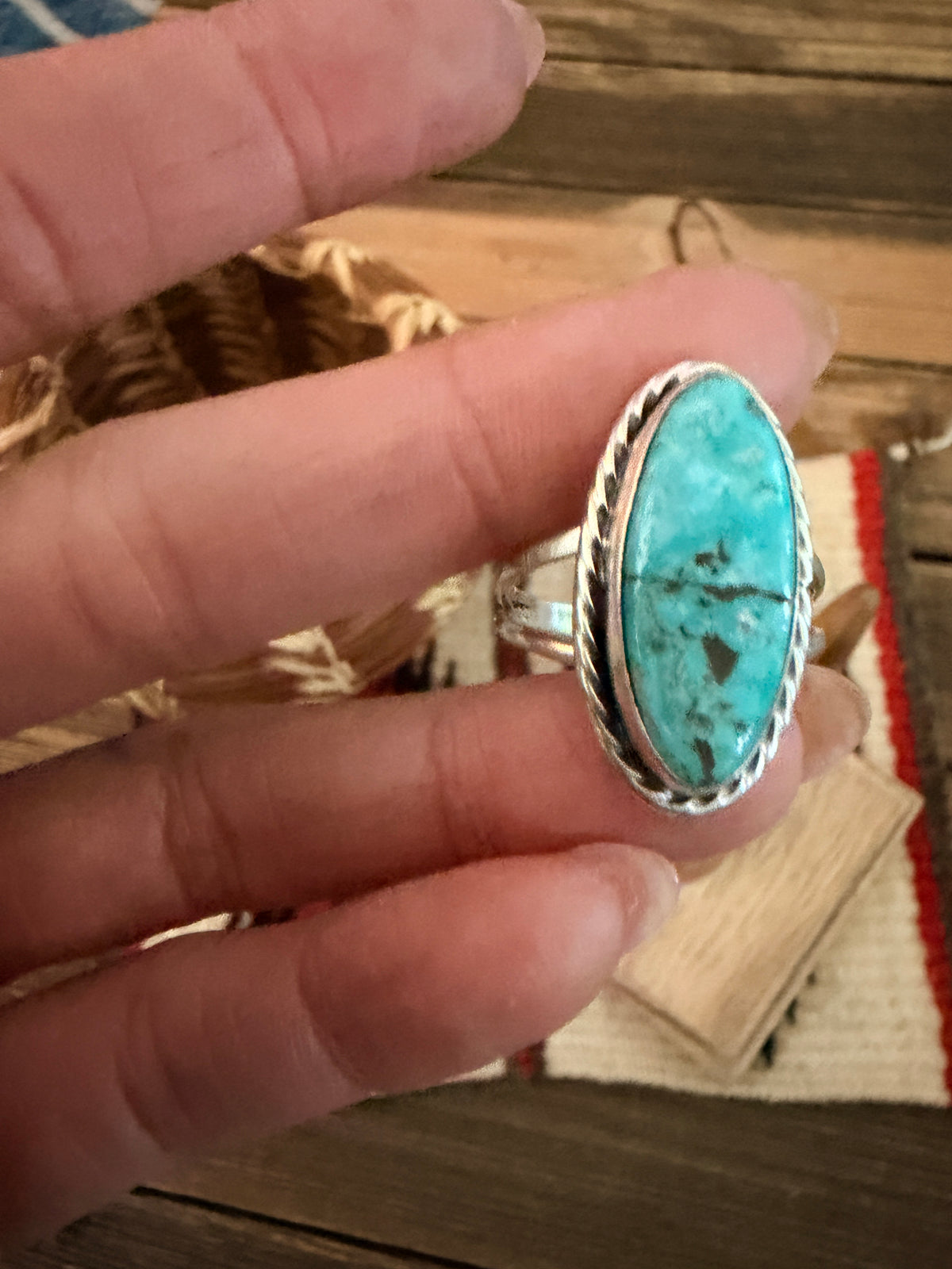 Handcrafted Turquoise & Sterling Silver Ring Size 9.75