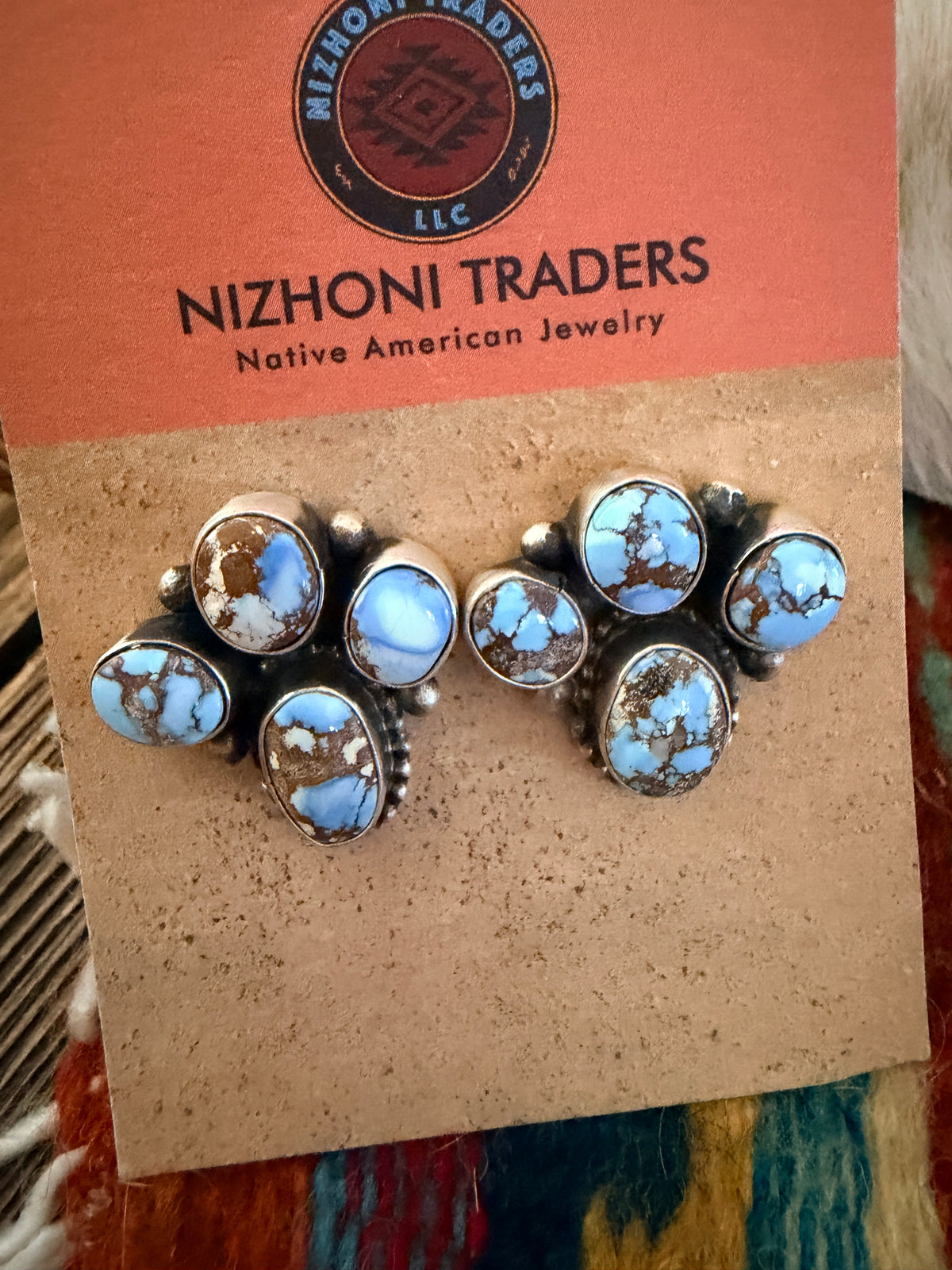 Handcrafted Golden Hills Turquoise & Sterling Silver Cluster Necklace and Earring Set by Travis Jim