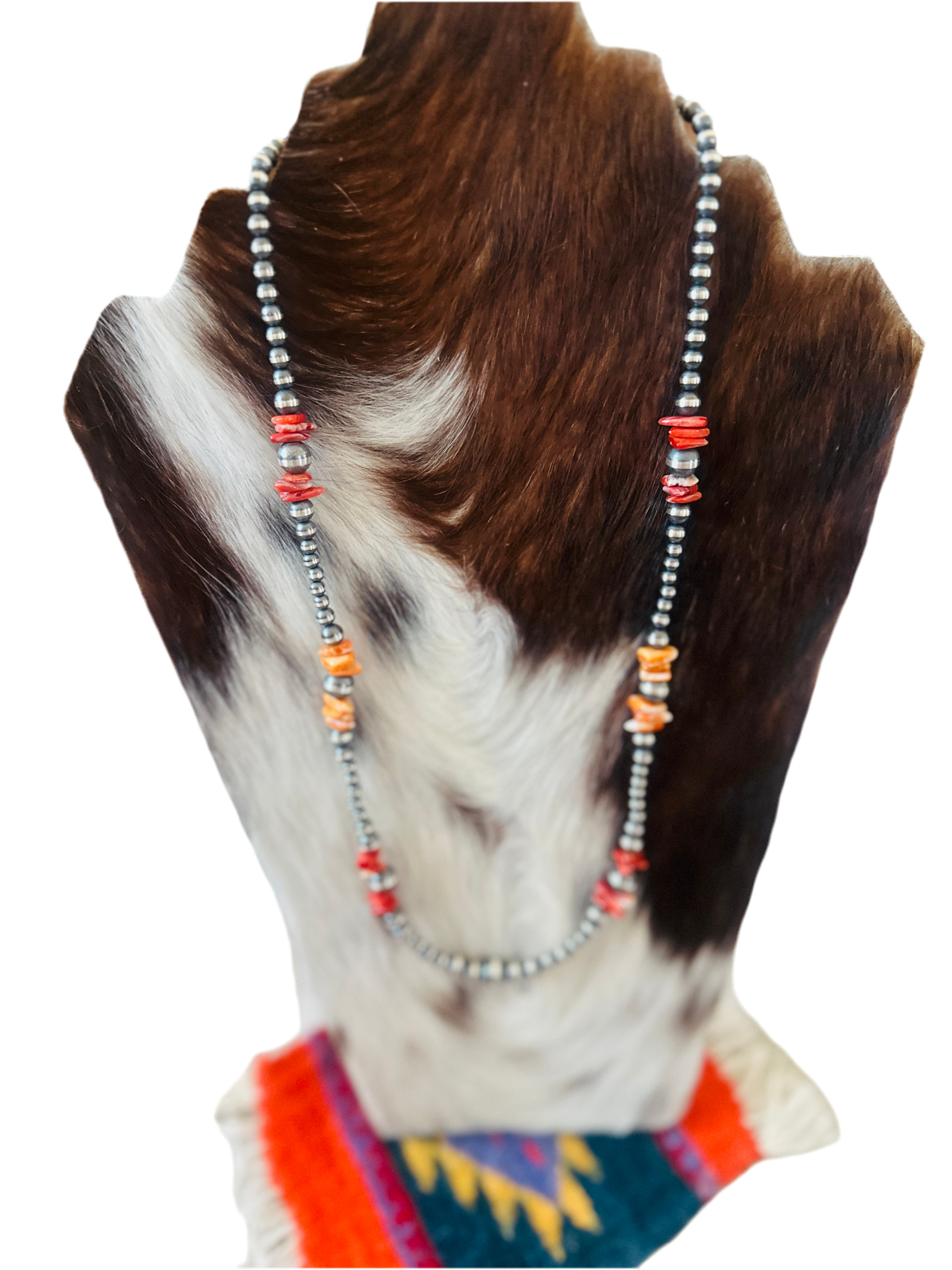 Handcrafted Sterling Silver & Spiny Oyster Beaded 24” Necklaces