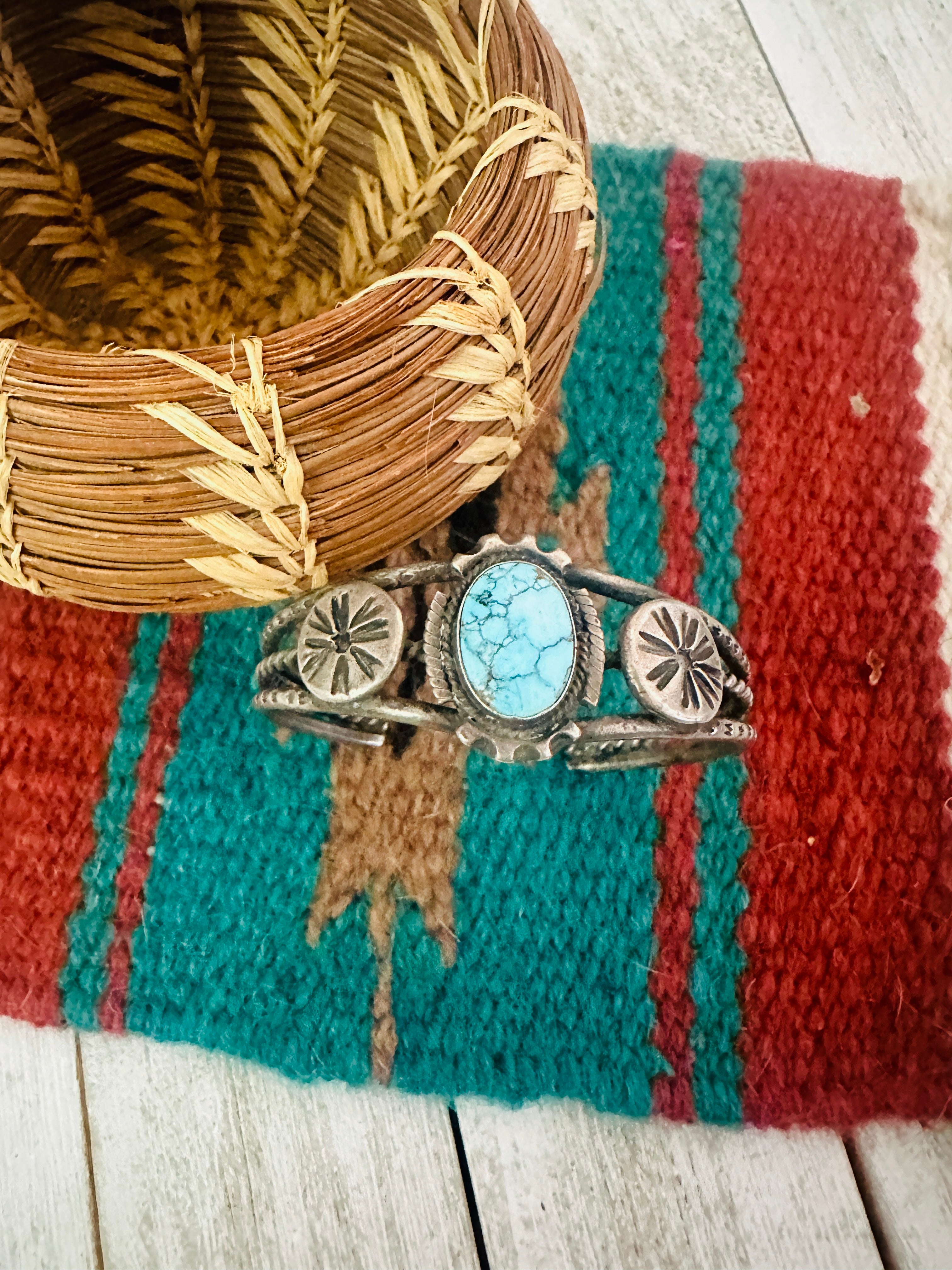 Old Pawn Navajo Sterling Silver & Turquoise Cuff Bracelet