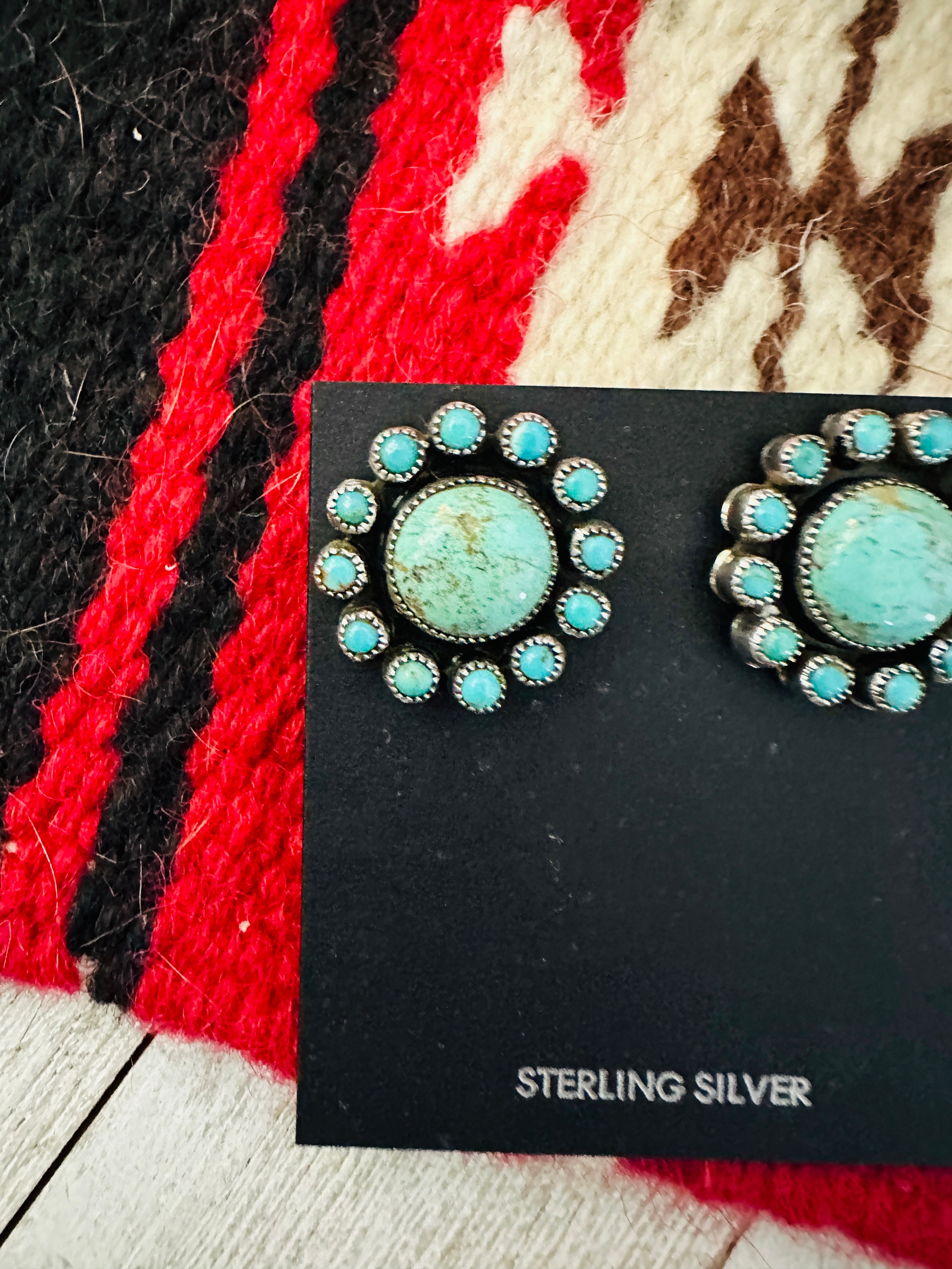 Navajo Sterling Silver & Turquoise Cluster Post Earrings