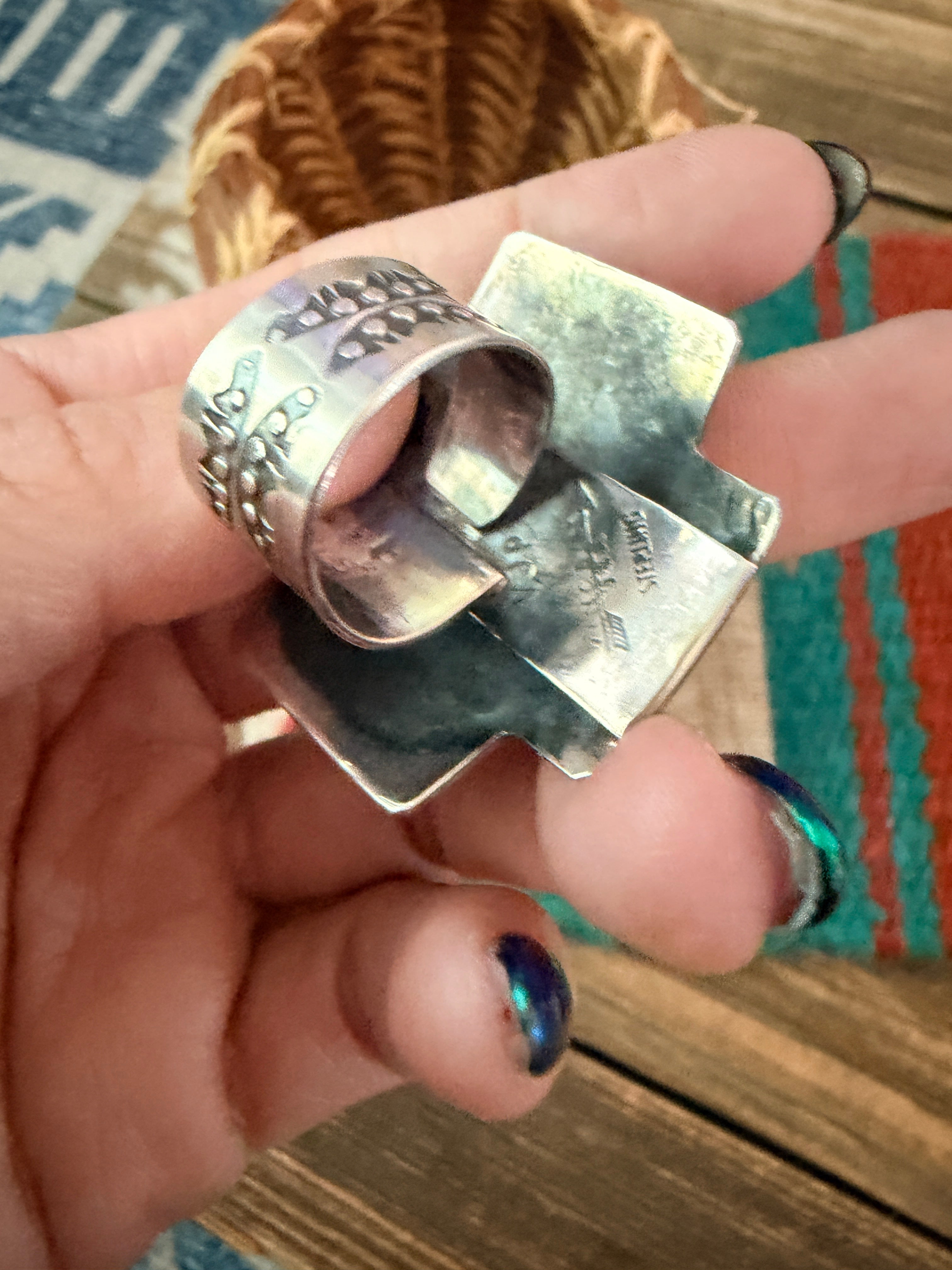 Handcrafted Sterling Silver Adjustable Cross Concho Ring by Vincent Platero