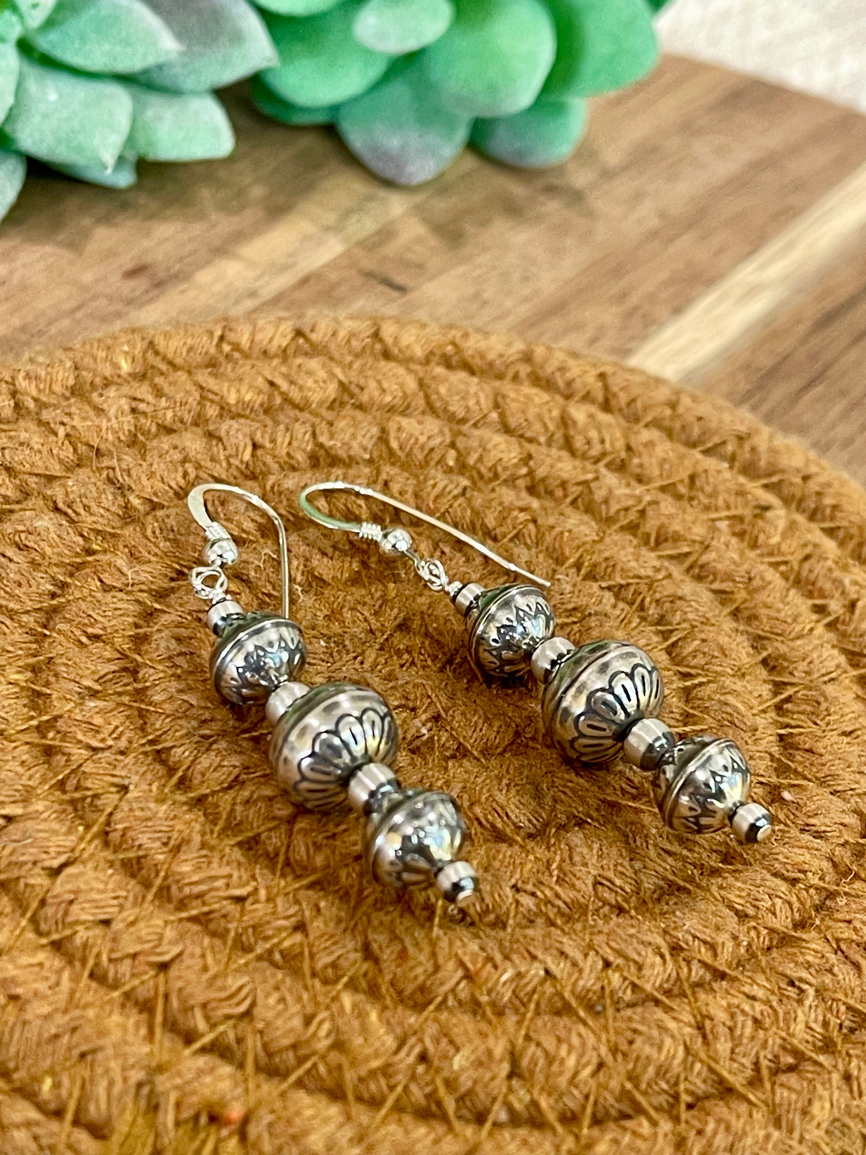 Handmade Sterling Silver Beaded Dangle Earrings