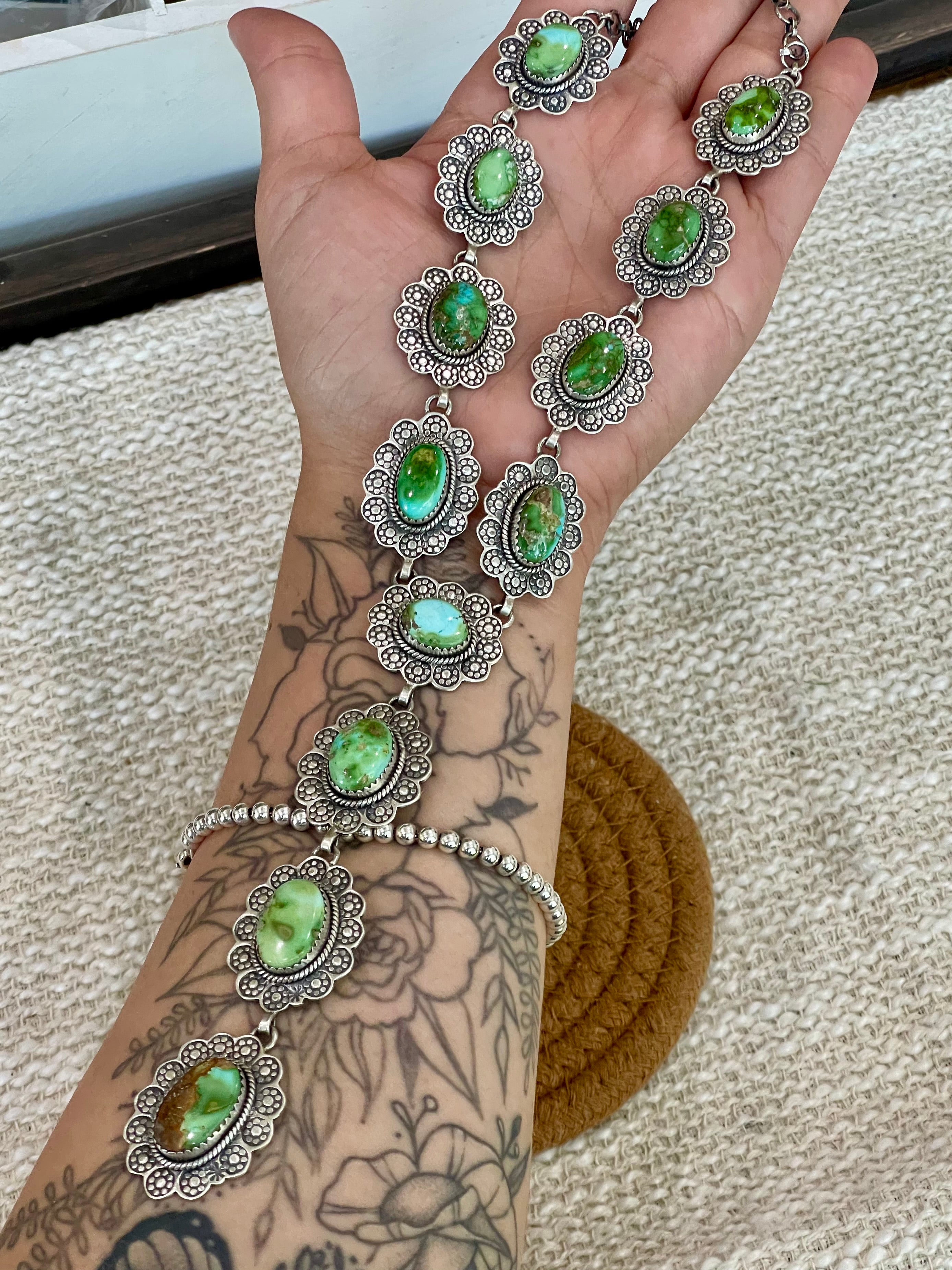 Handmade Sterling Silver Sonoran Mountain Turquoise Necklace with Signed Nizhoni