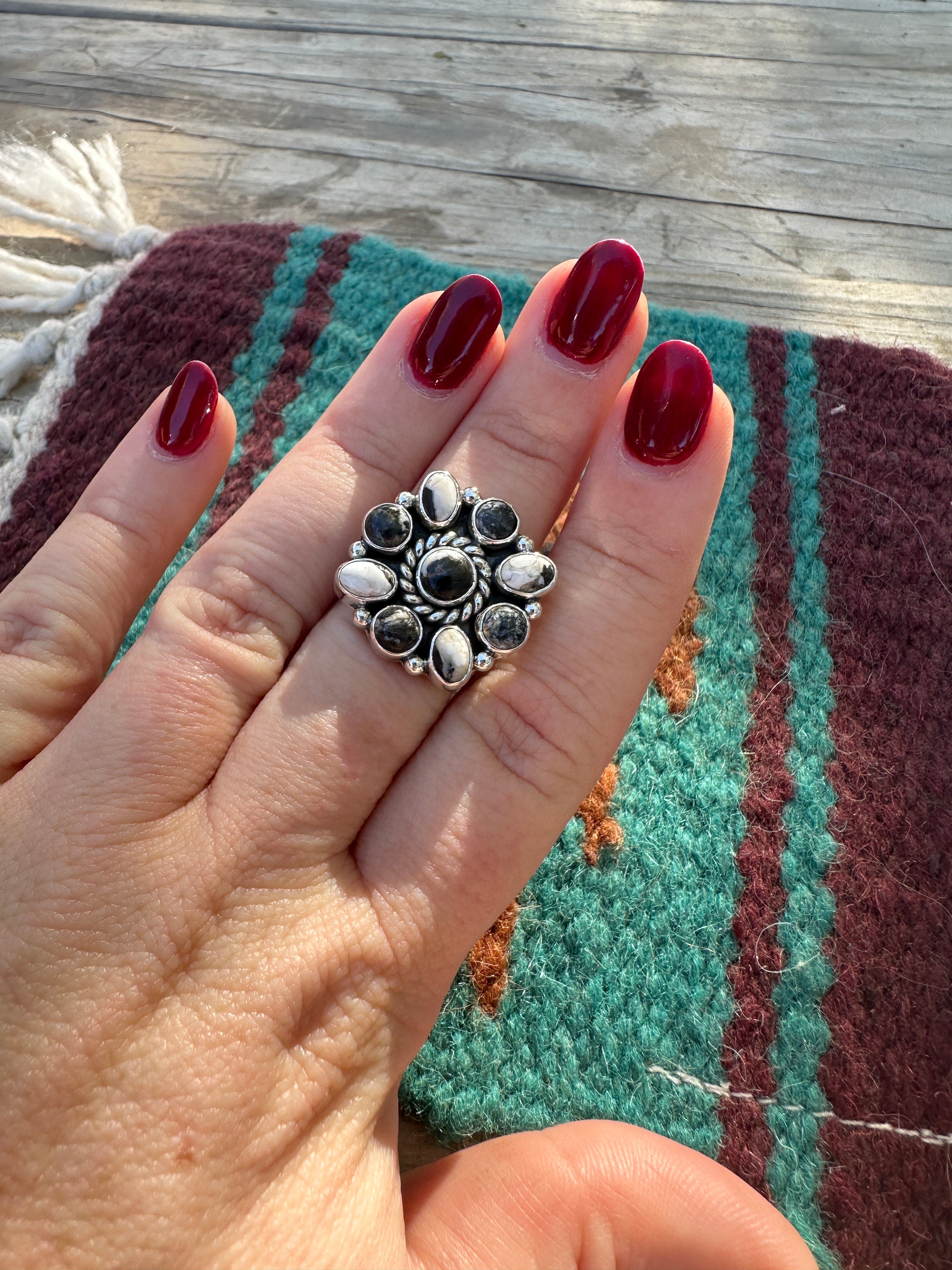 Handmade Sterling Silver & White Buffalo Adjustable Ring