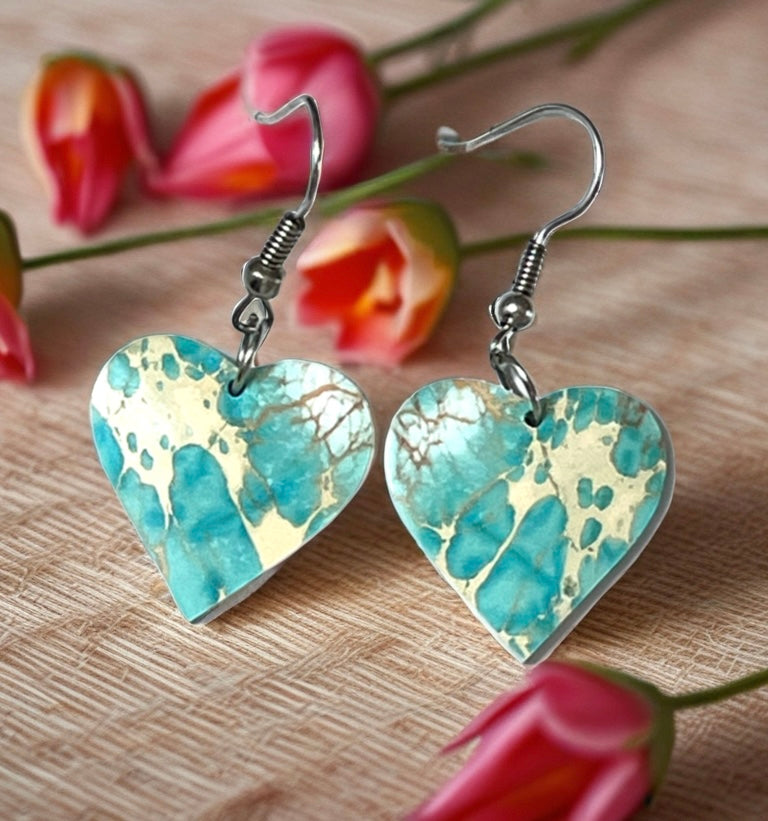 Handcrafted Heart Slab Earring Blue Indigo Turquoise Sterling Silver Earrings