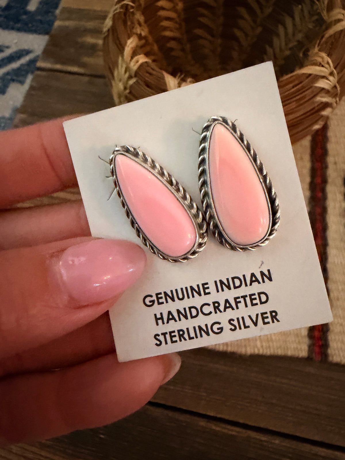 Handcrafted Queen Pink Conch & Sterling Silver Post Earrings
