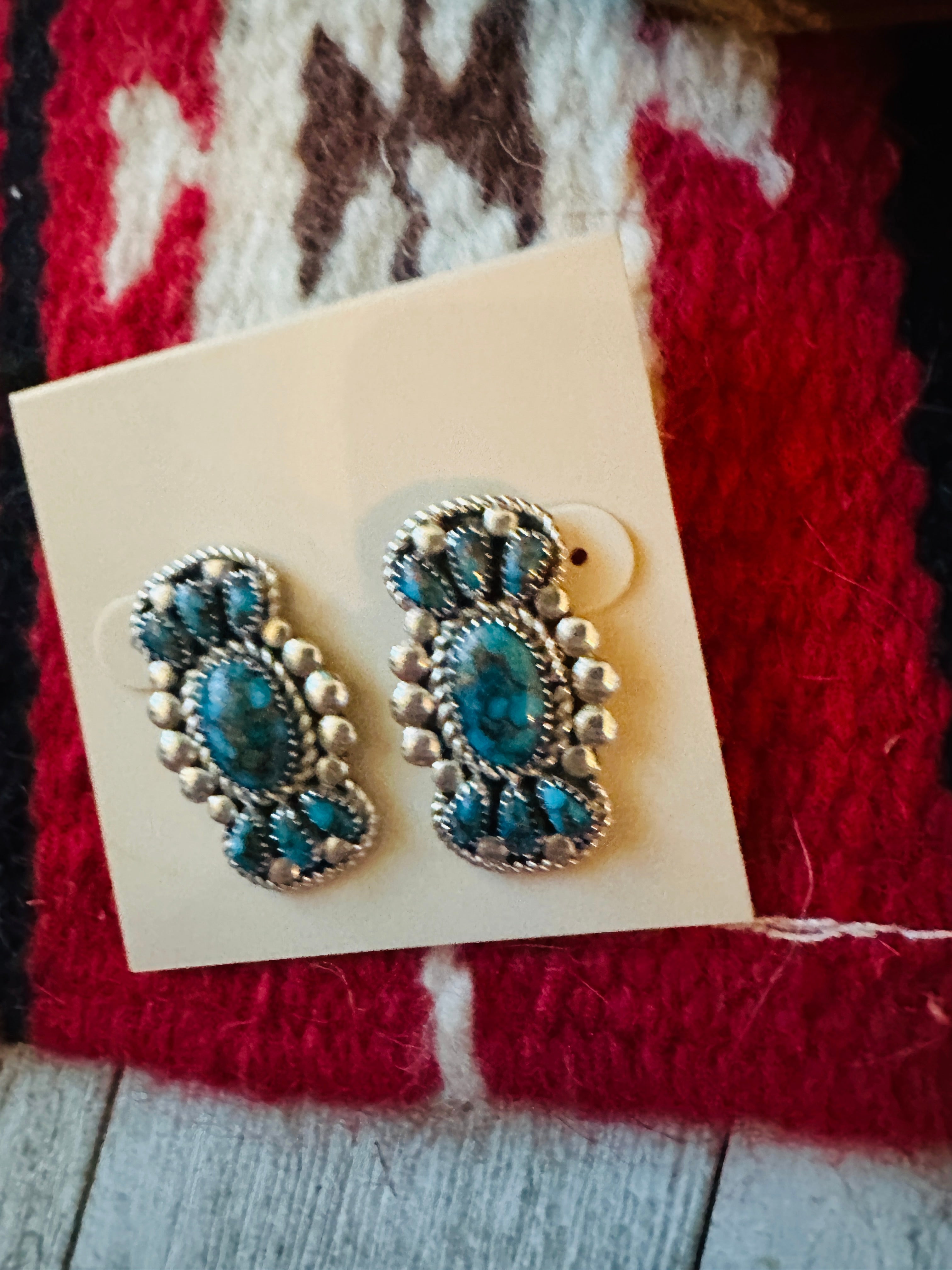 Navajo Kingman Web Turquoise & Sterling Silver Post Earrings