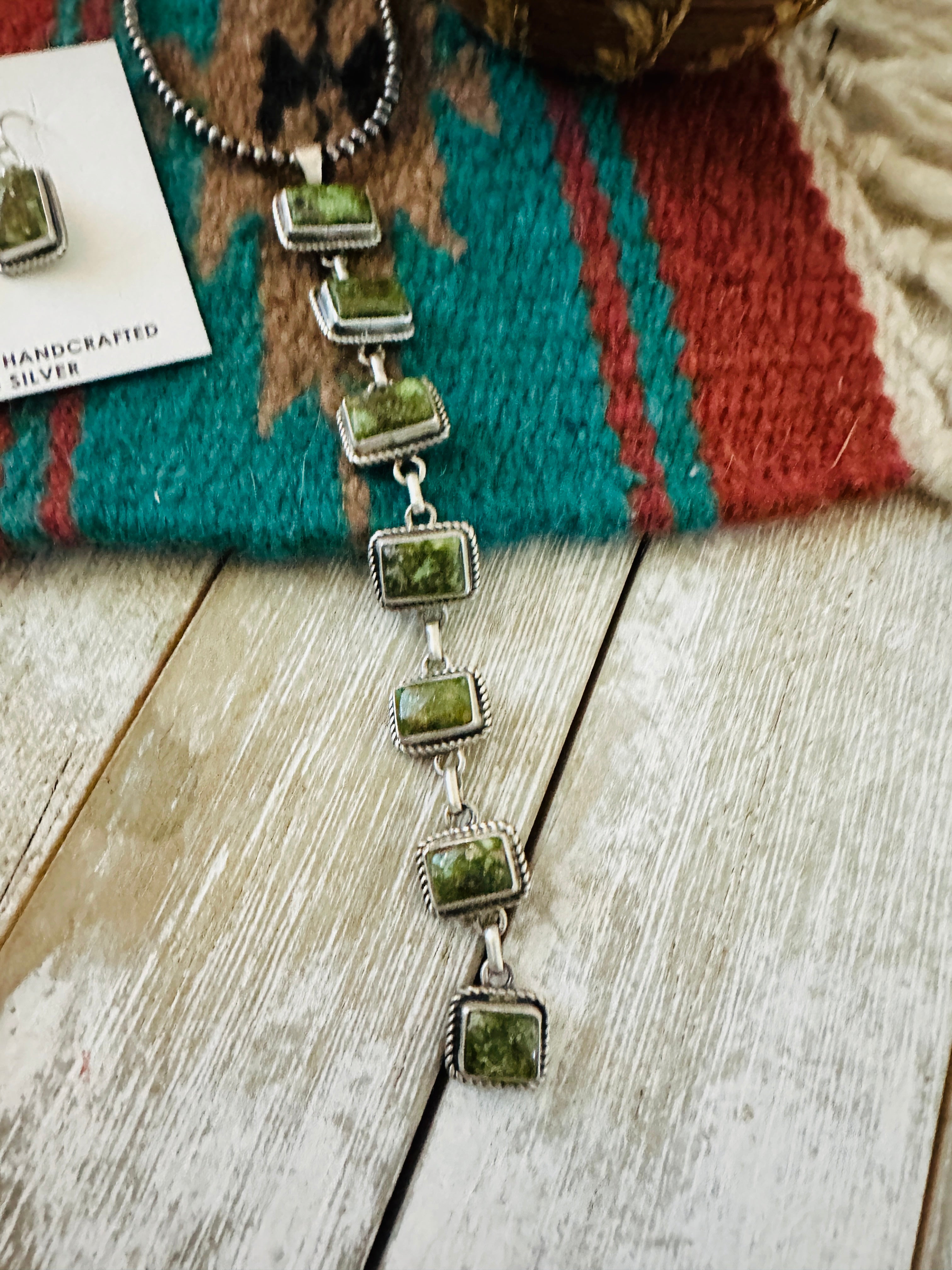 Handcrafted Sonoran Gold Turquoise & Sterling Silver Lariat Necklace Set