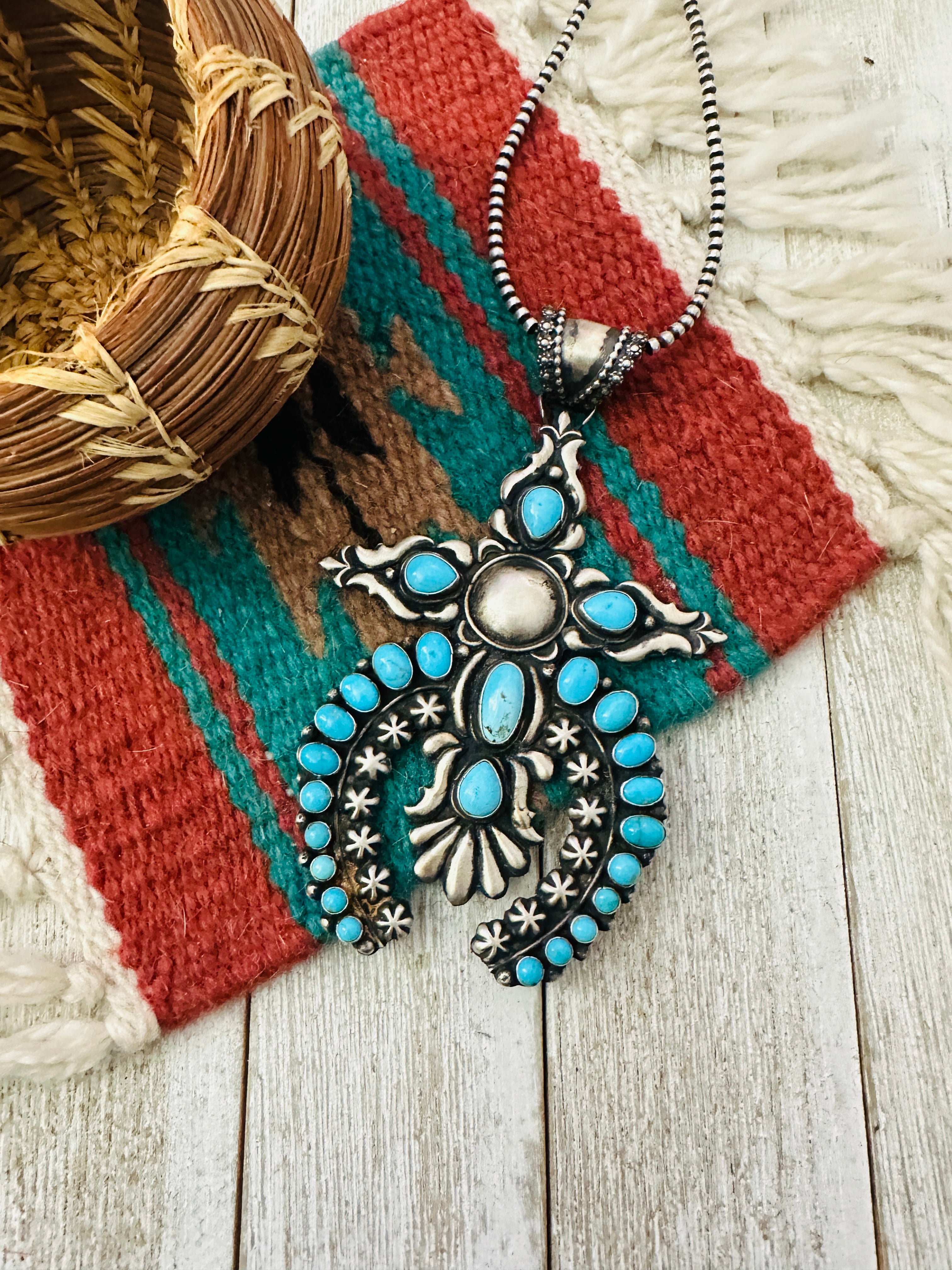 Handcrafted Sterling Silver & Turquoise Naja Pendant by Shawn Cayatineto