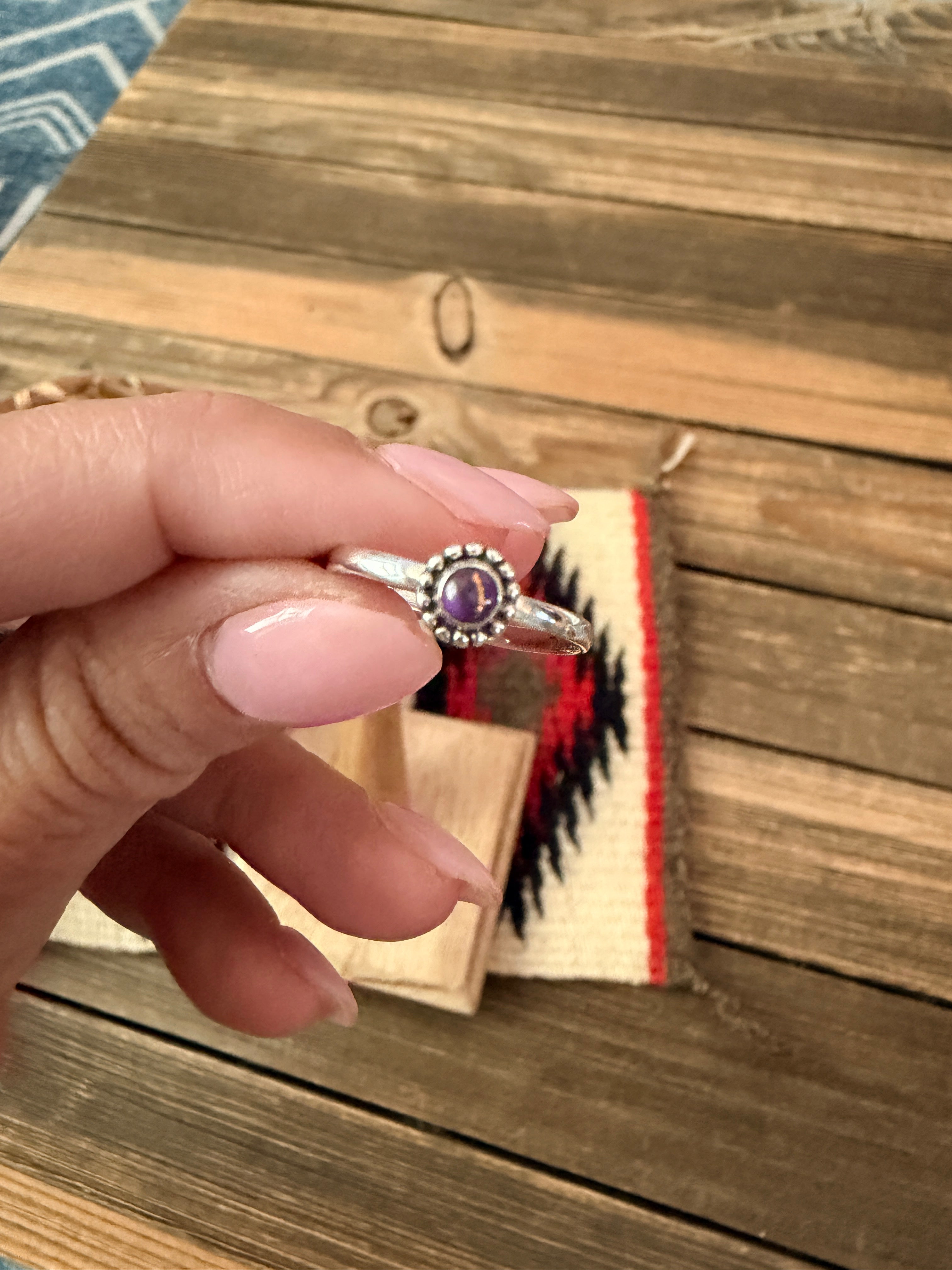 Handmade Sterling Silver & Purple Mojave Adjustable Ring